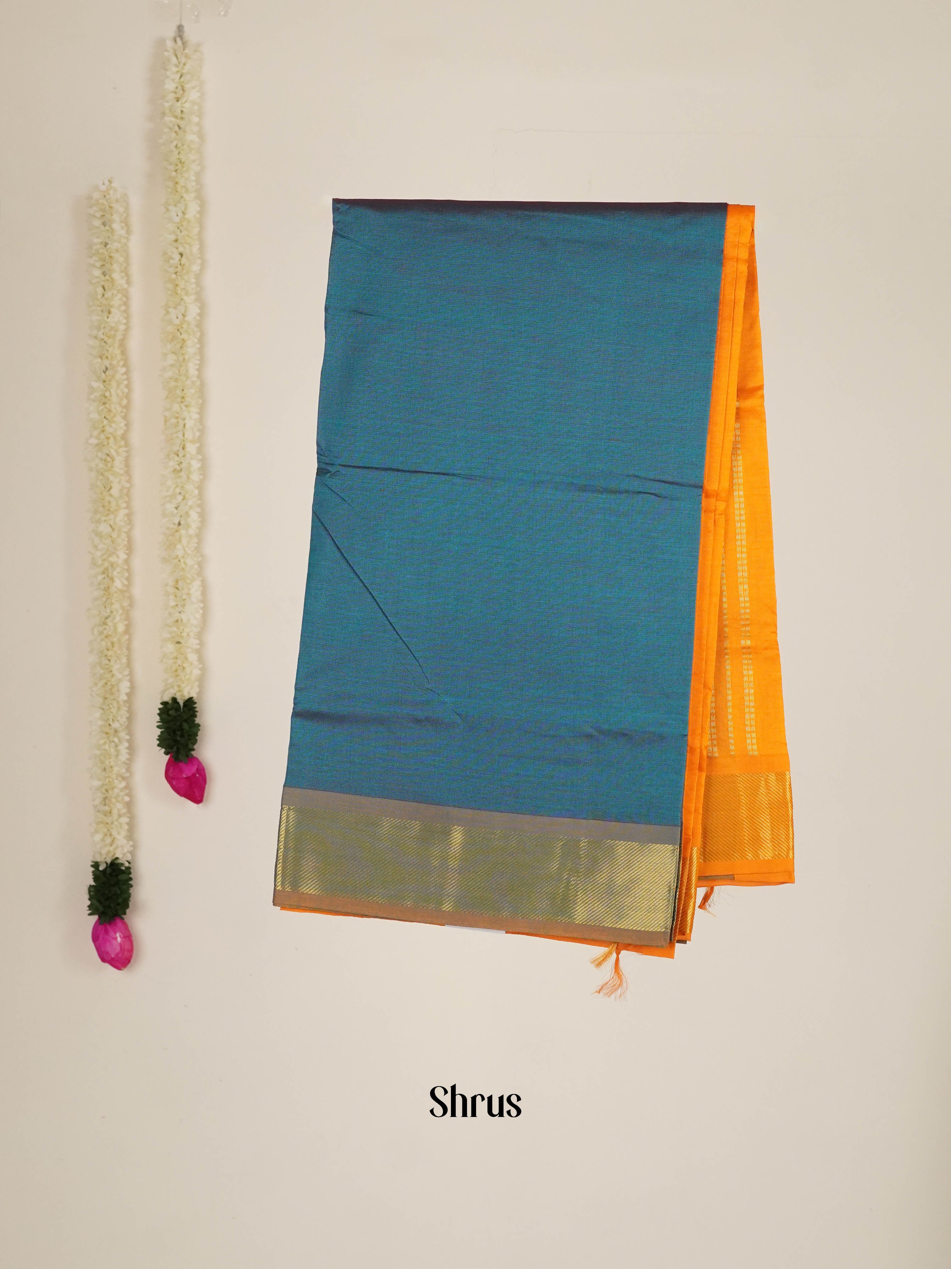 Blue & Mustard- Silk cotton-halfpure Saree