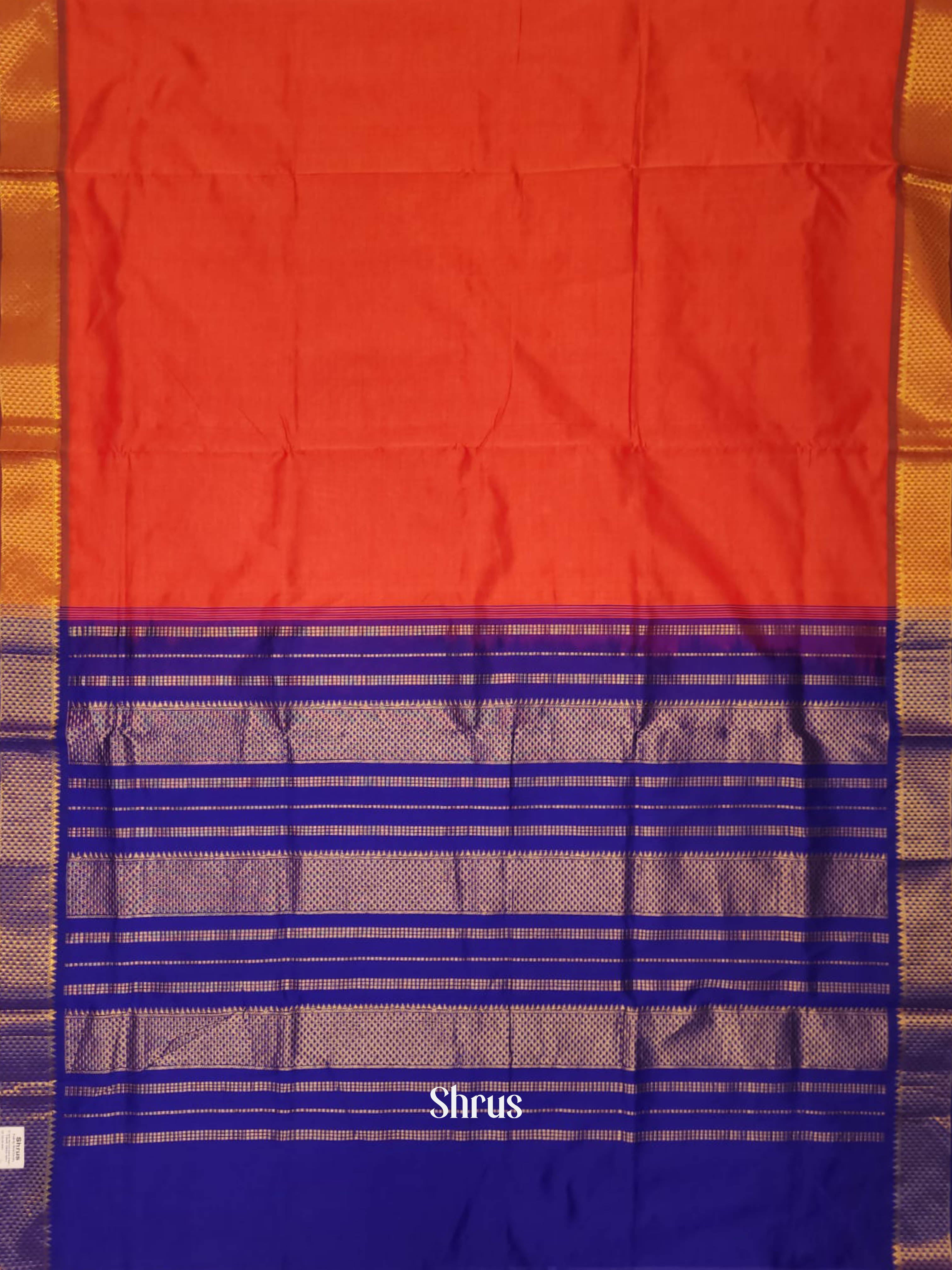 Orange & Blue - Silkcotton-halfpure Saree