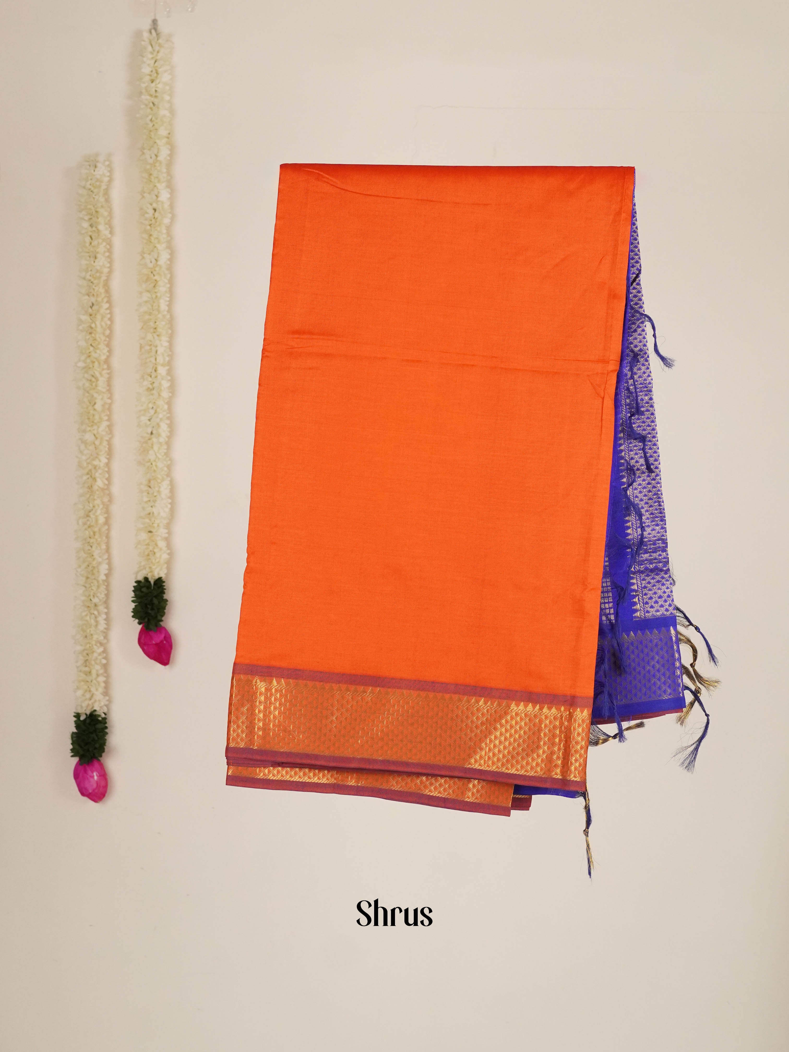 Orange & Blue - Silkcotton-halfpure Saree