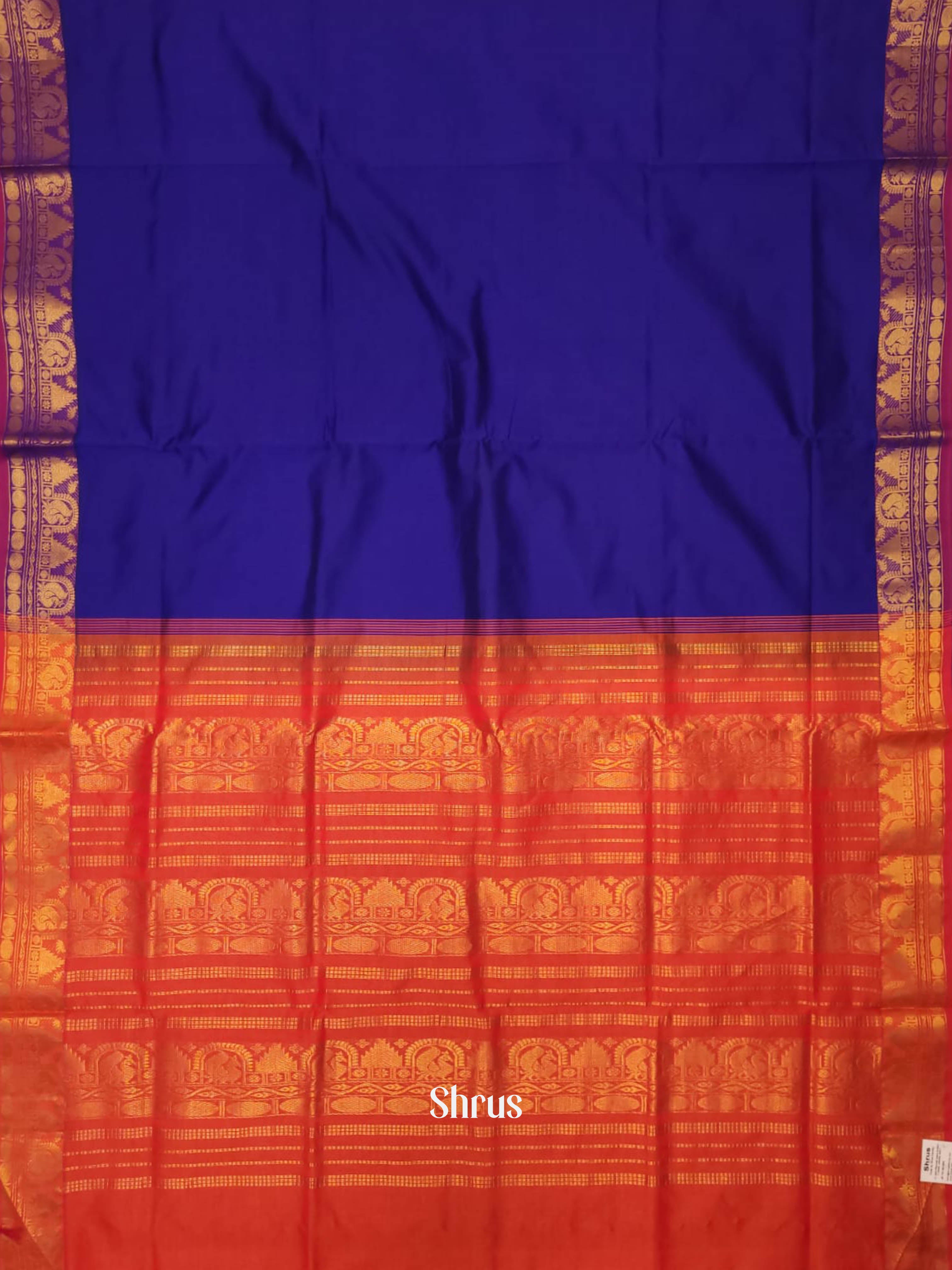 blue & Orange - Silkcotton-halfpure Saree