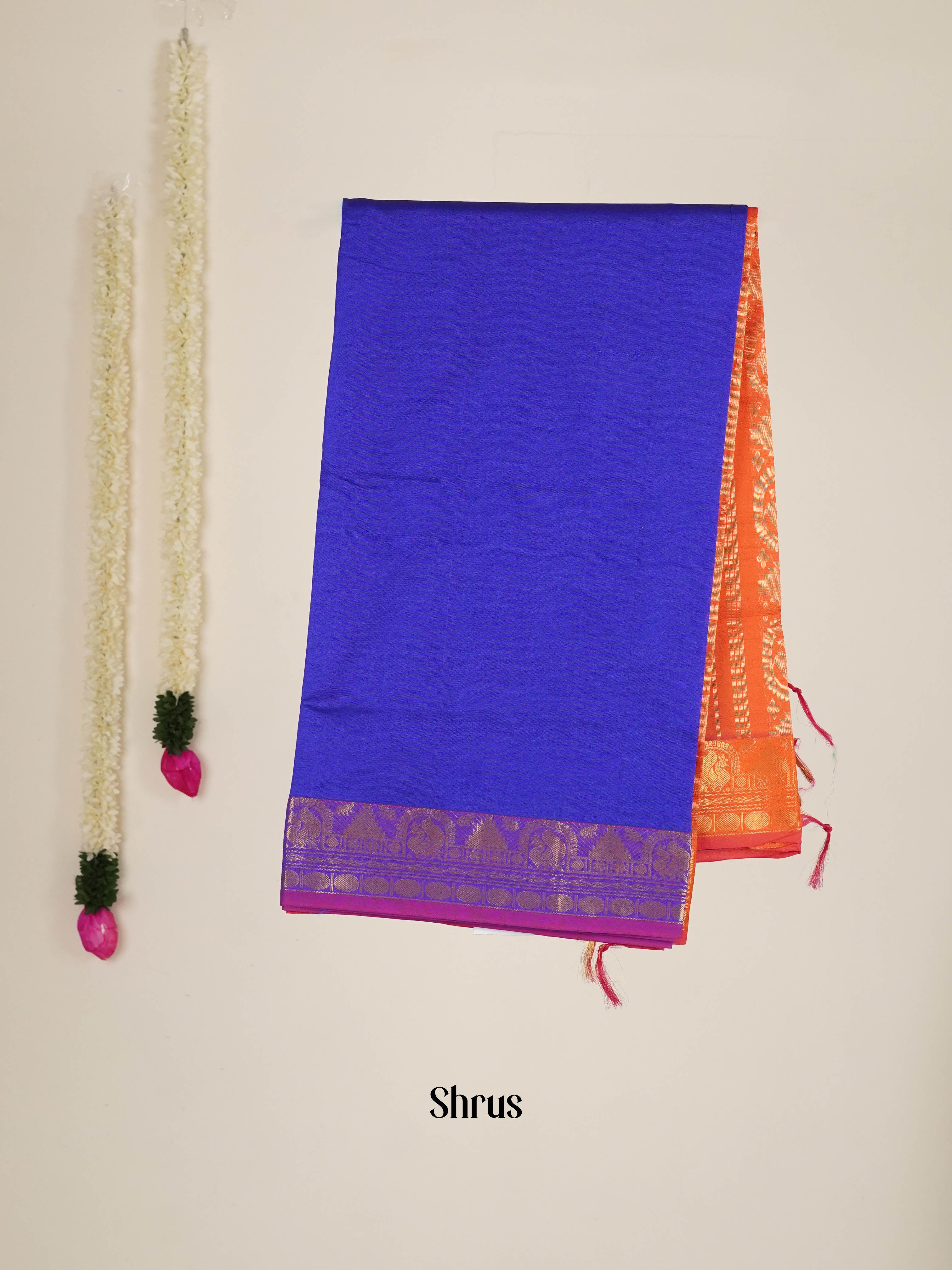 blue & Orange - Silkcotton-halfpure Saree