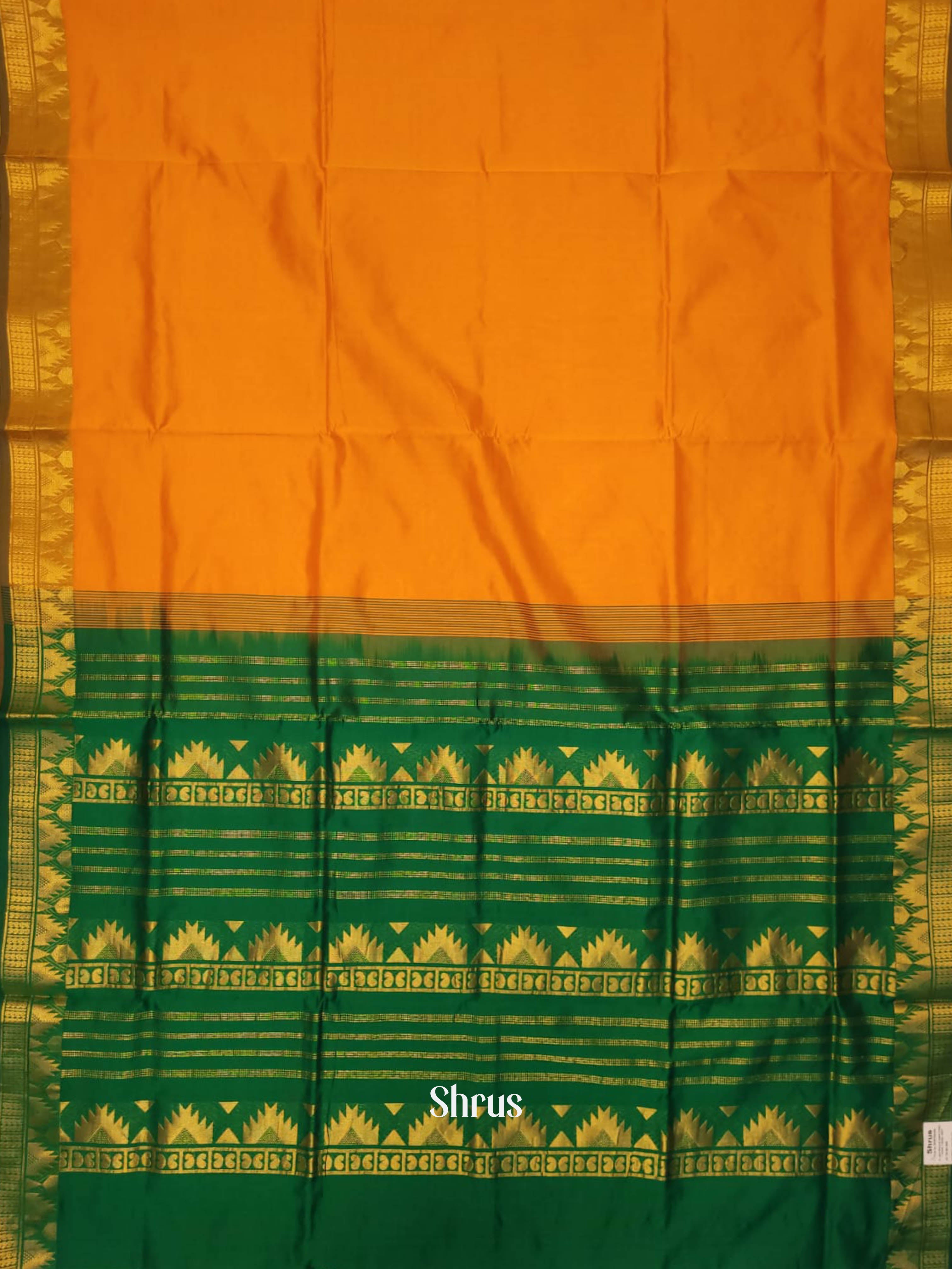 Yellow & Green - Silk cotton-halfpure Saree