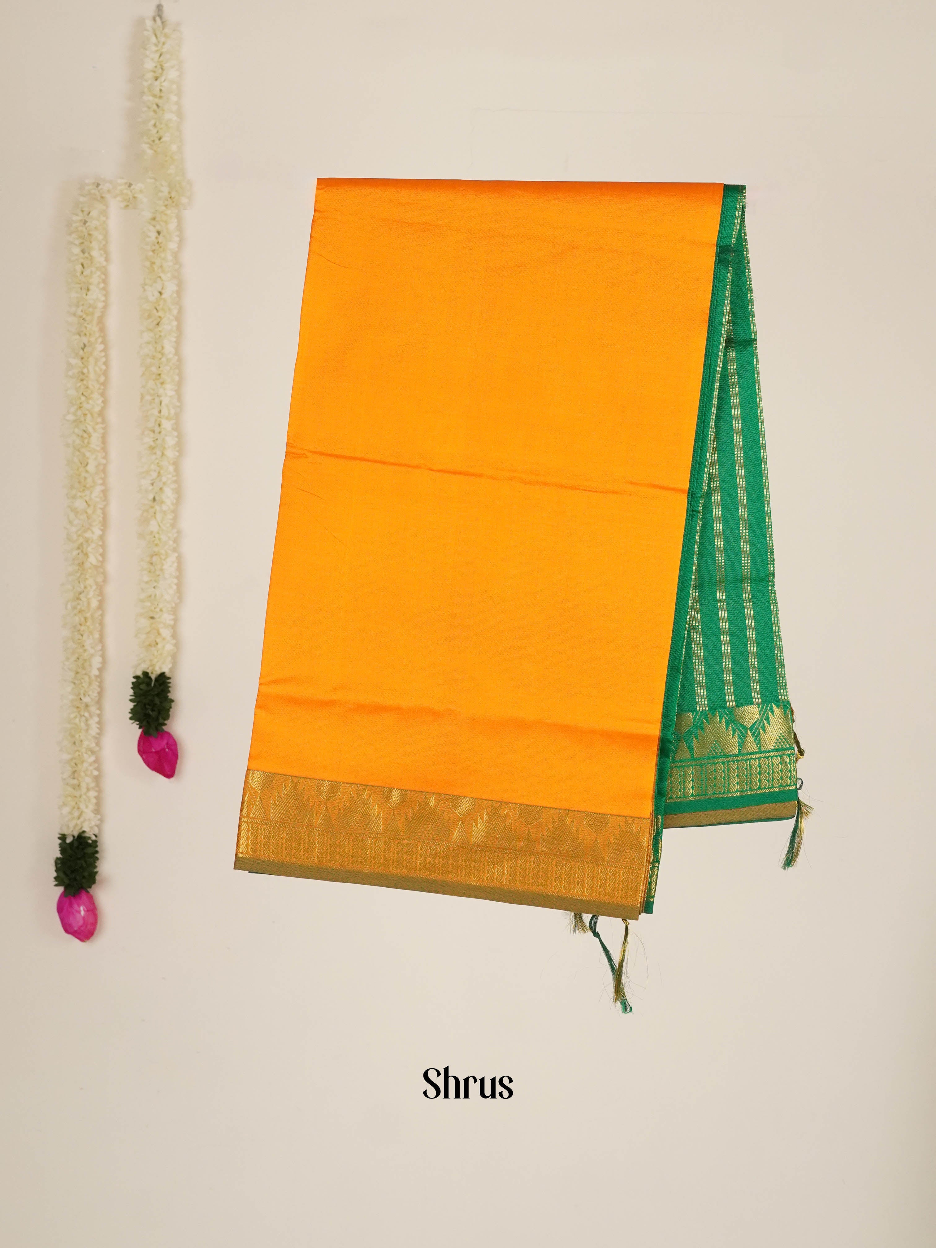 Yellow & Green - Silk cotton-halfpure Saree