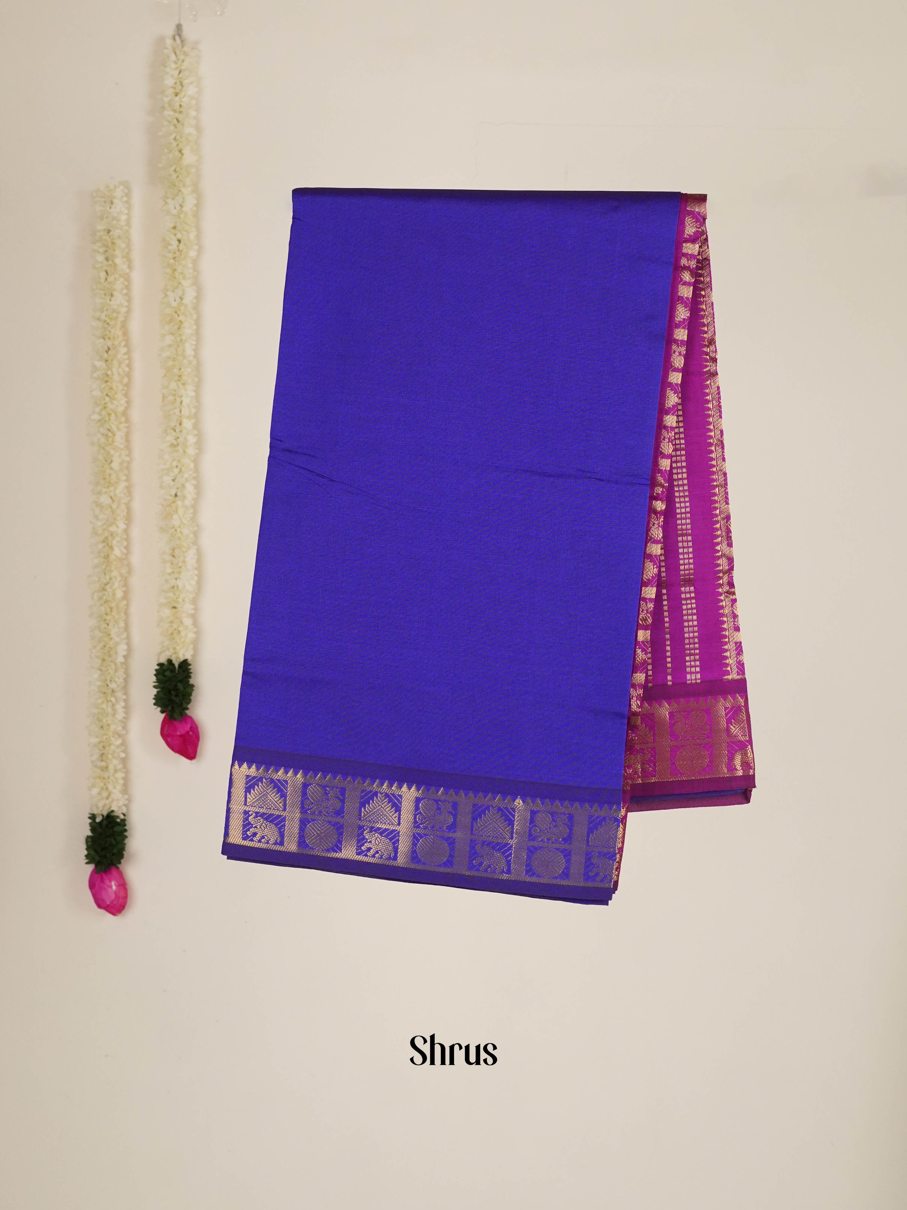 Blue & Purple - Silkcotton-halfpure Saree