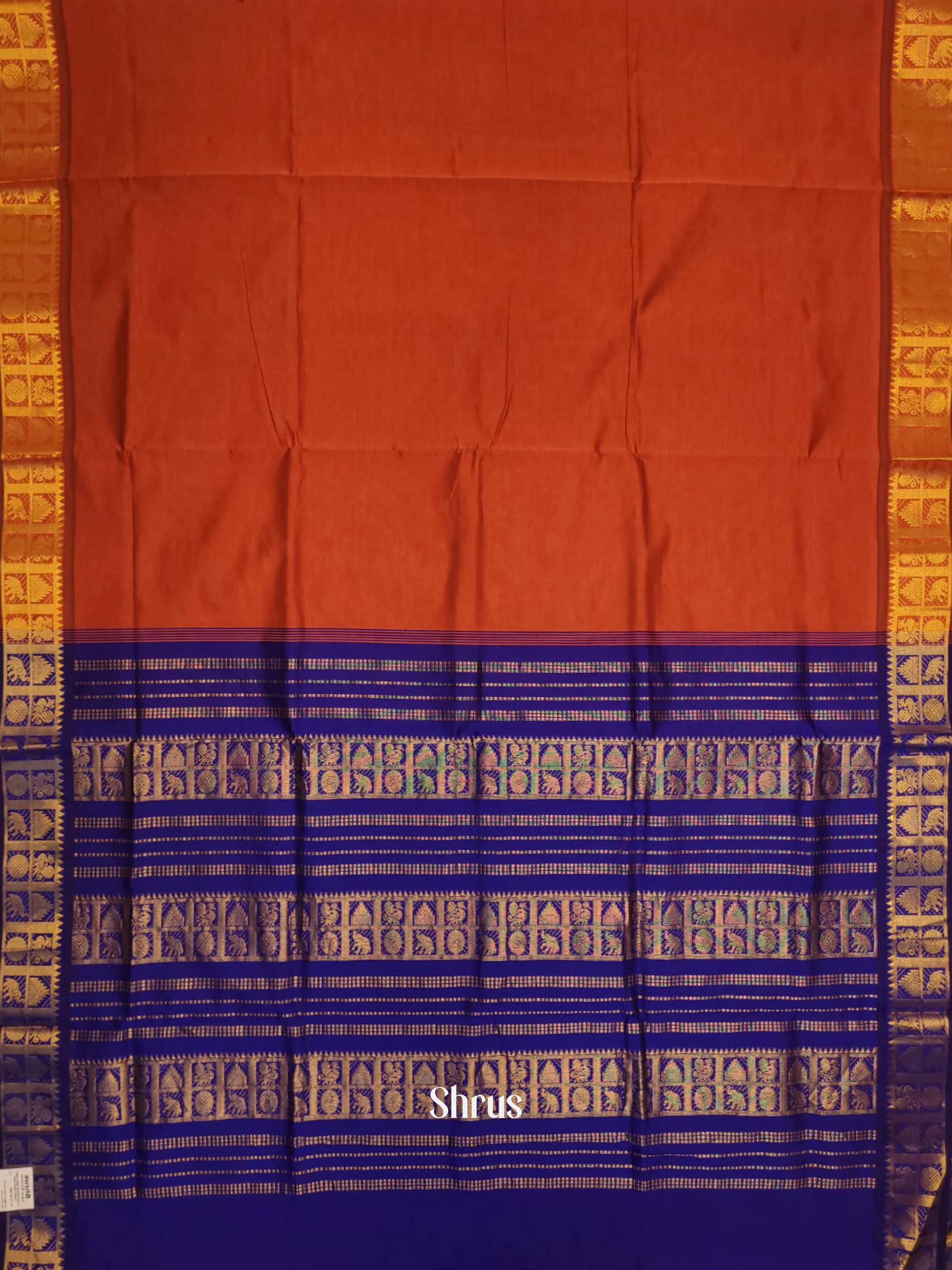 Orange & Blue - Silkcotton-halfpure Saree