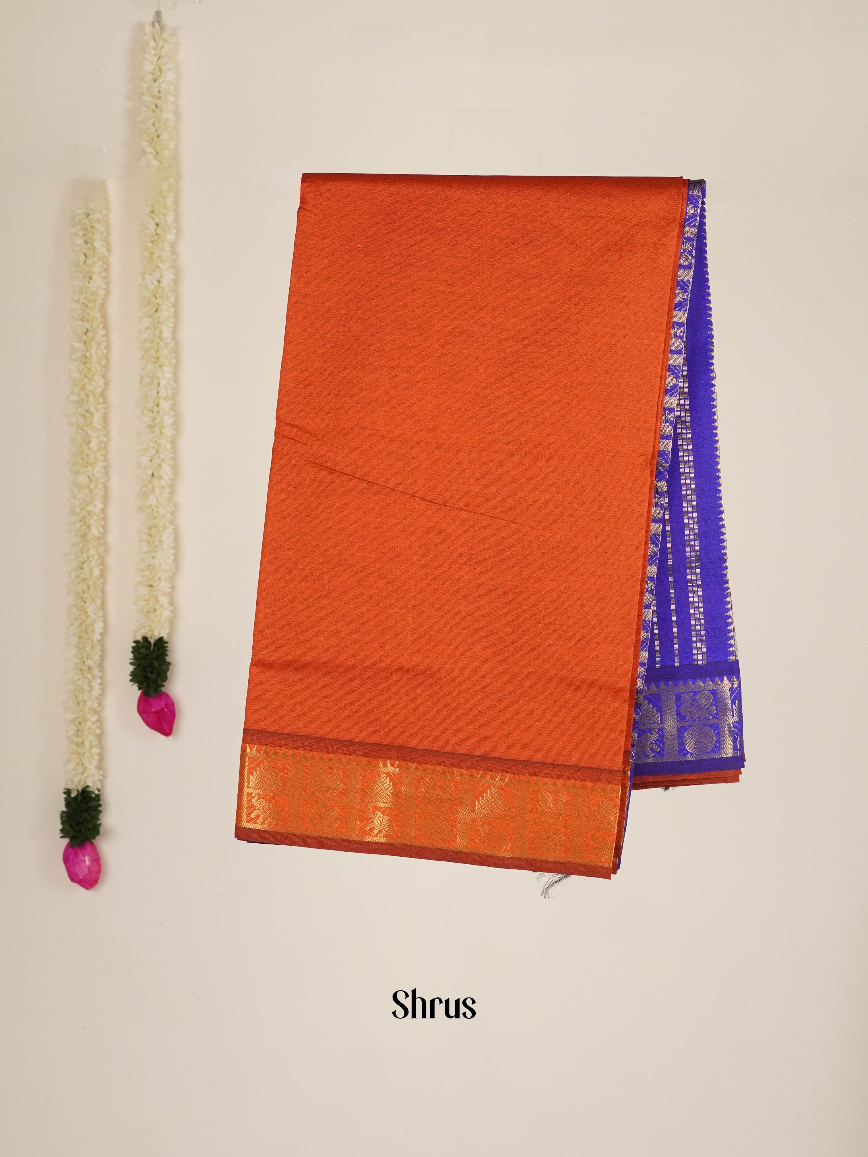 Orange & Blue - Silkcotton-halfpure Saree