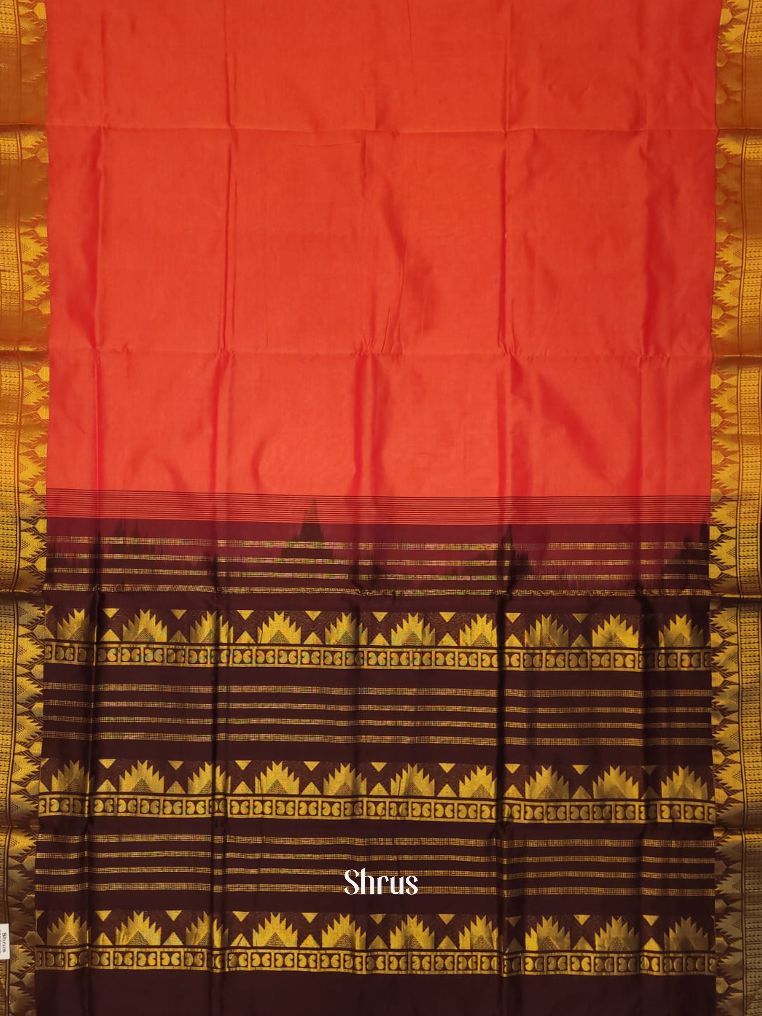 Orange & Brown - Silkcotton-halfpure Saree