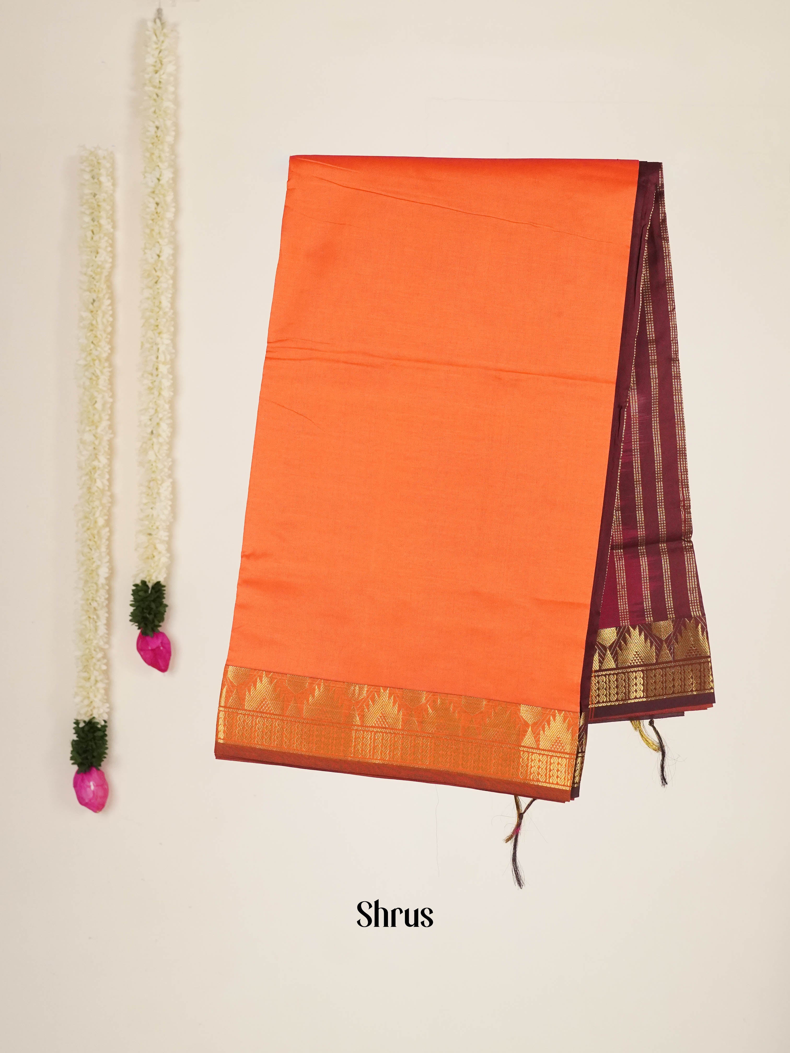 Orange & Brown - Silkcotton-halfpure Saree