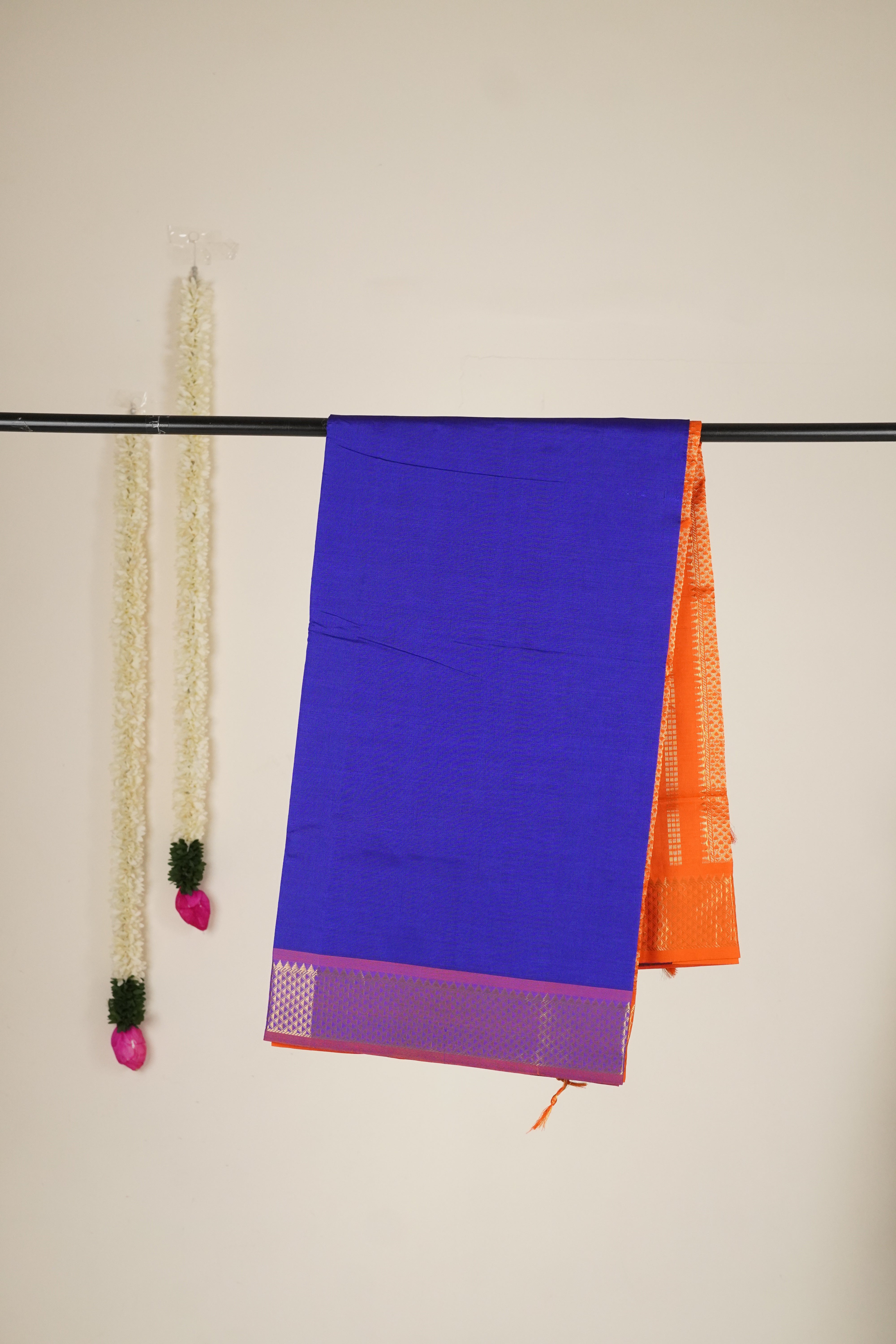 Blue & Orange - Silkcotton-halfpure Saree