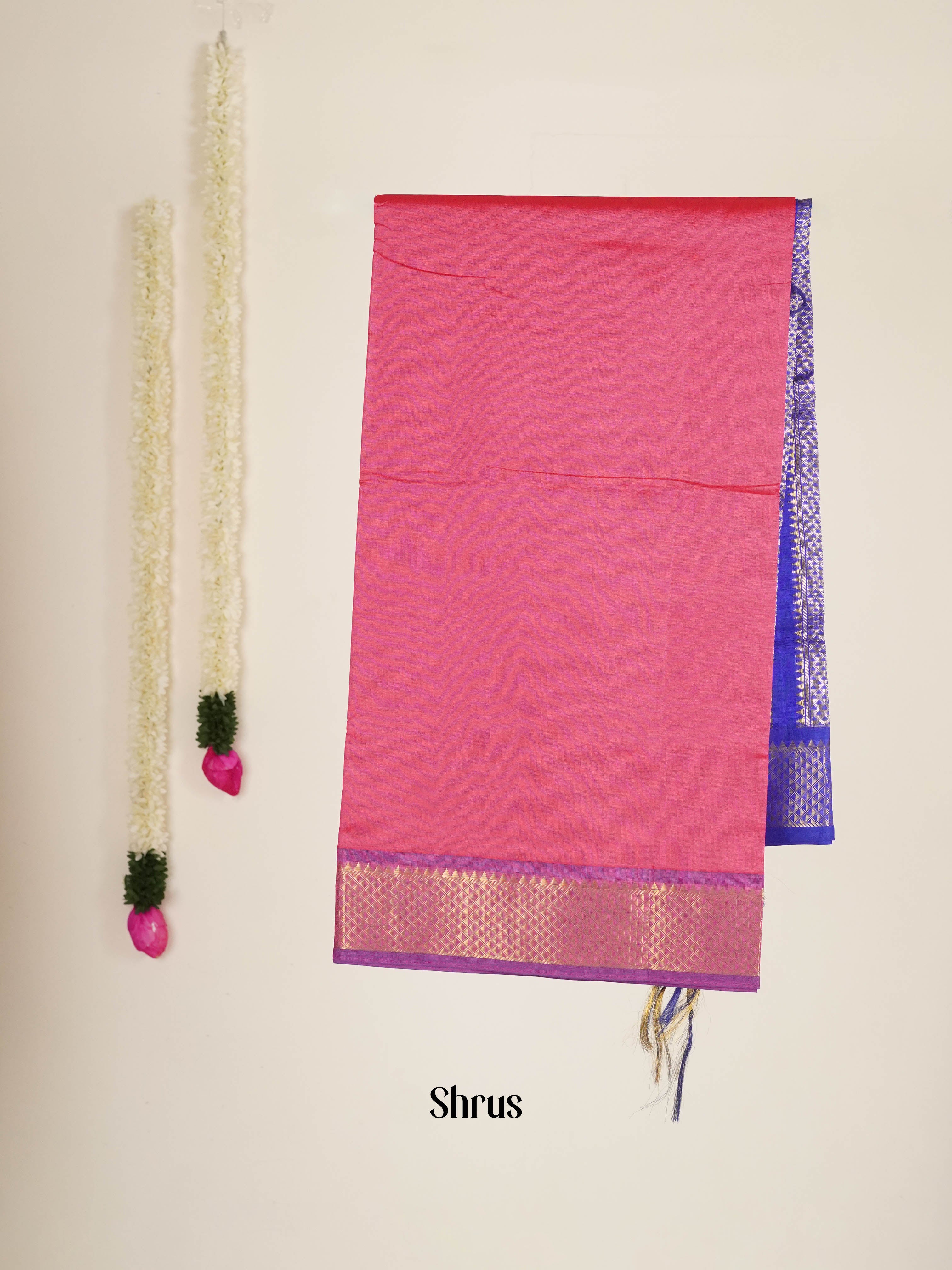 Pink & Blue - Silk cotton-halfpure Saree