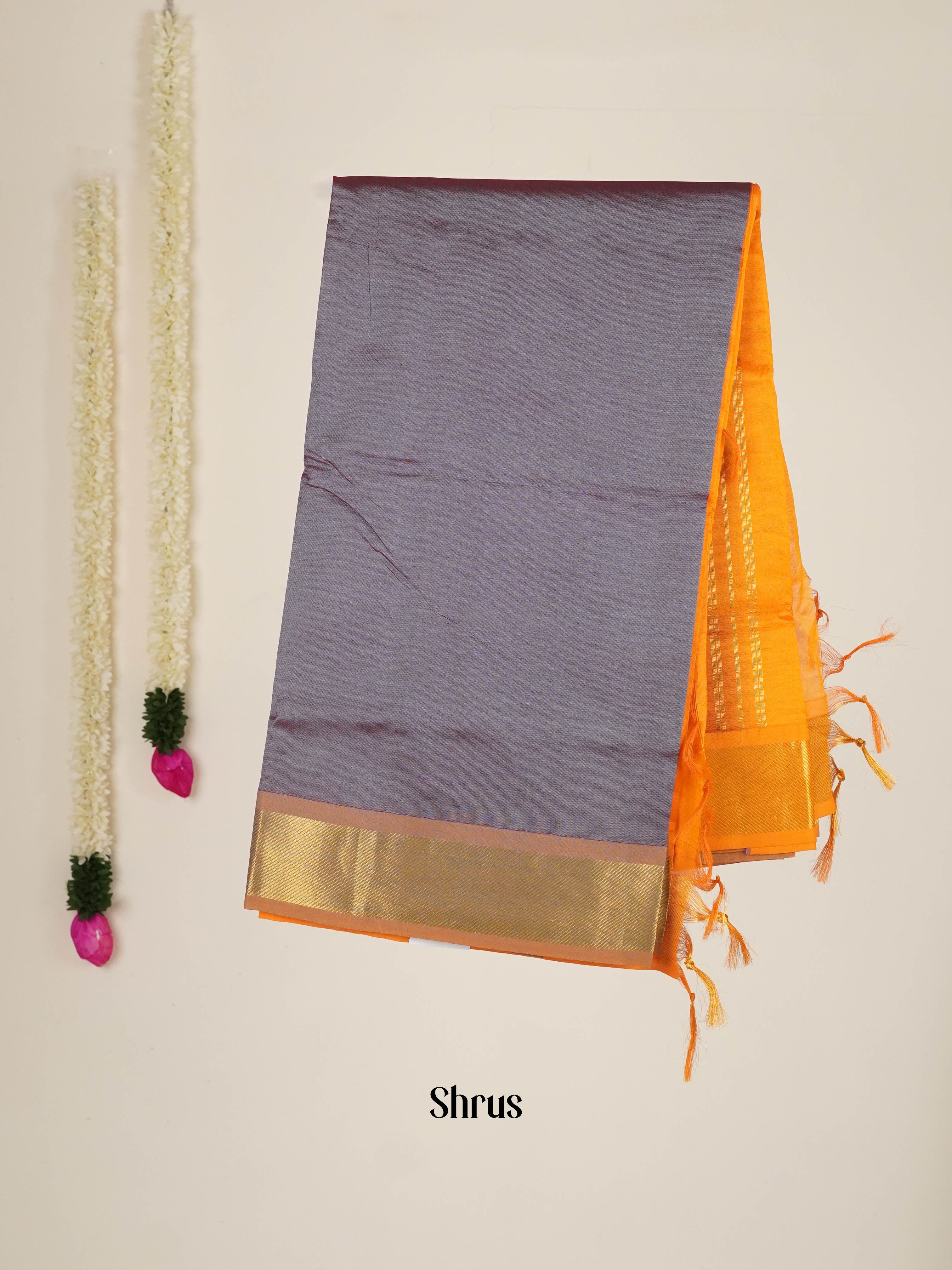 Grey & Mustard - Silk cotton-halfpure Saree