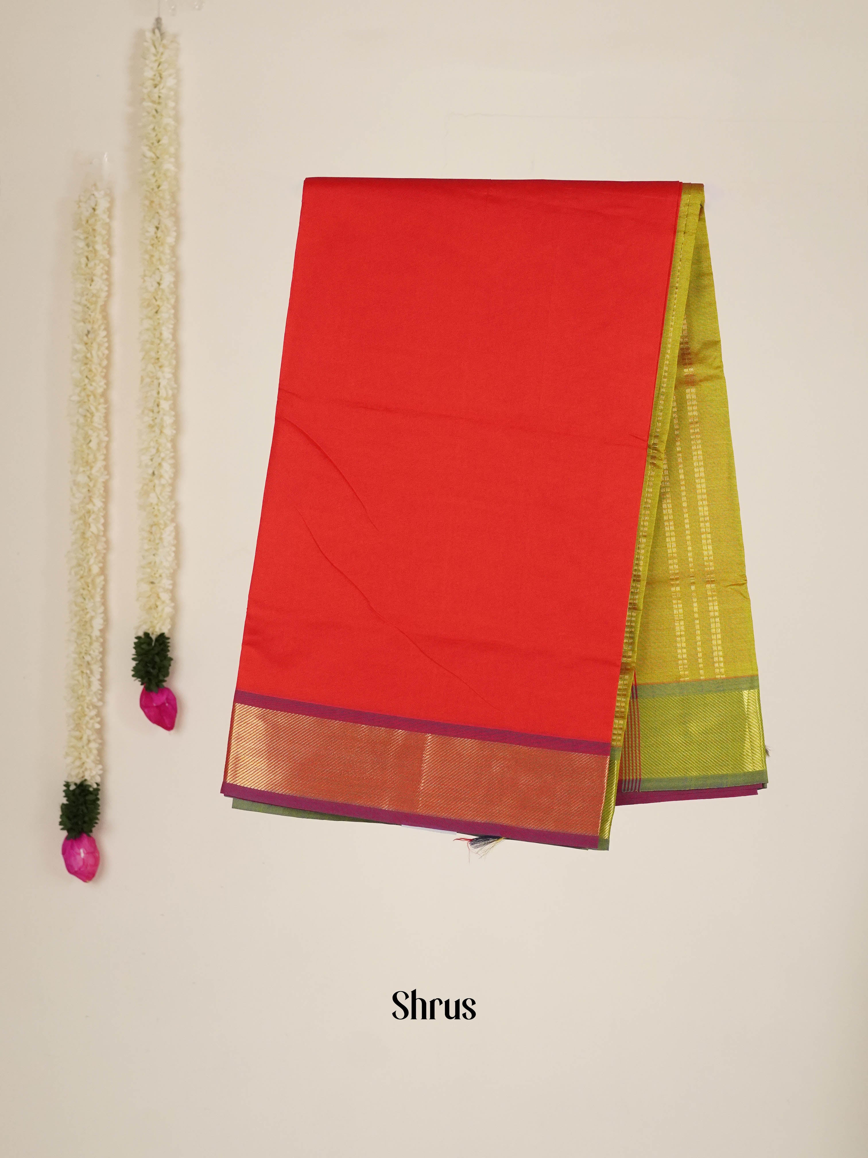 Red & Green - Silk cotton-halfpure Saree