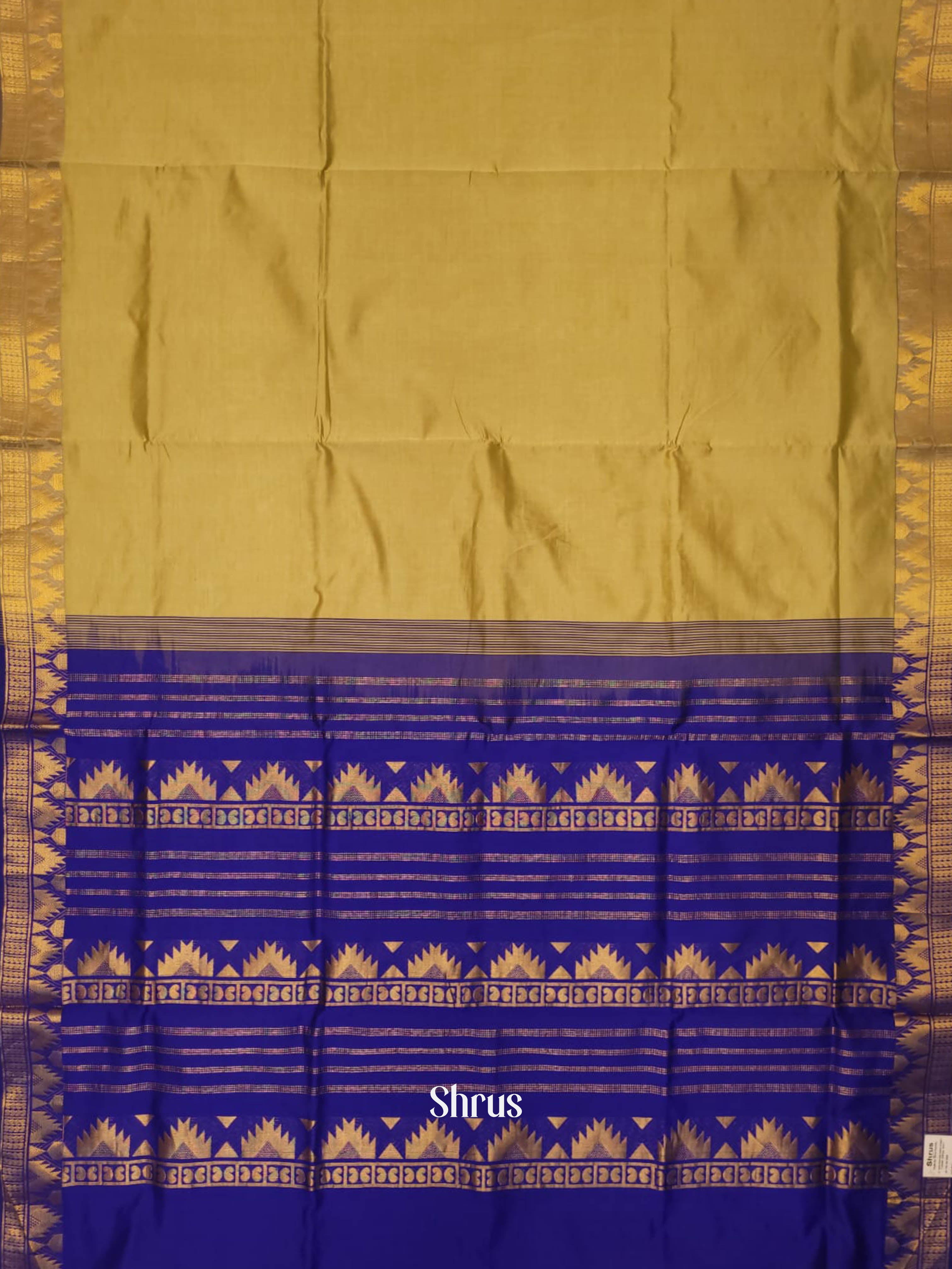 Beige & Blue - Silkcotton-halfpure Saree