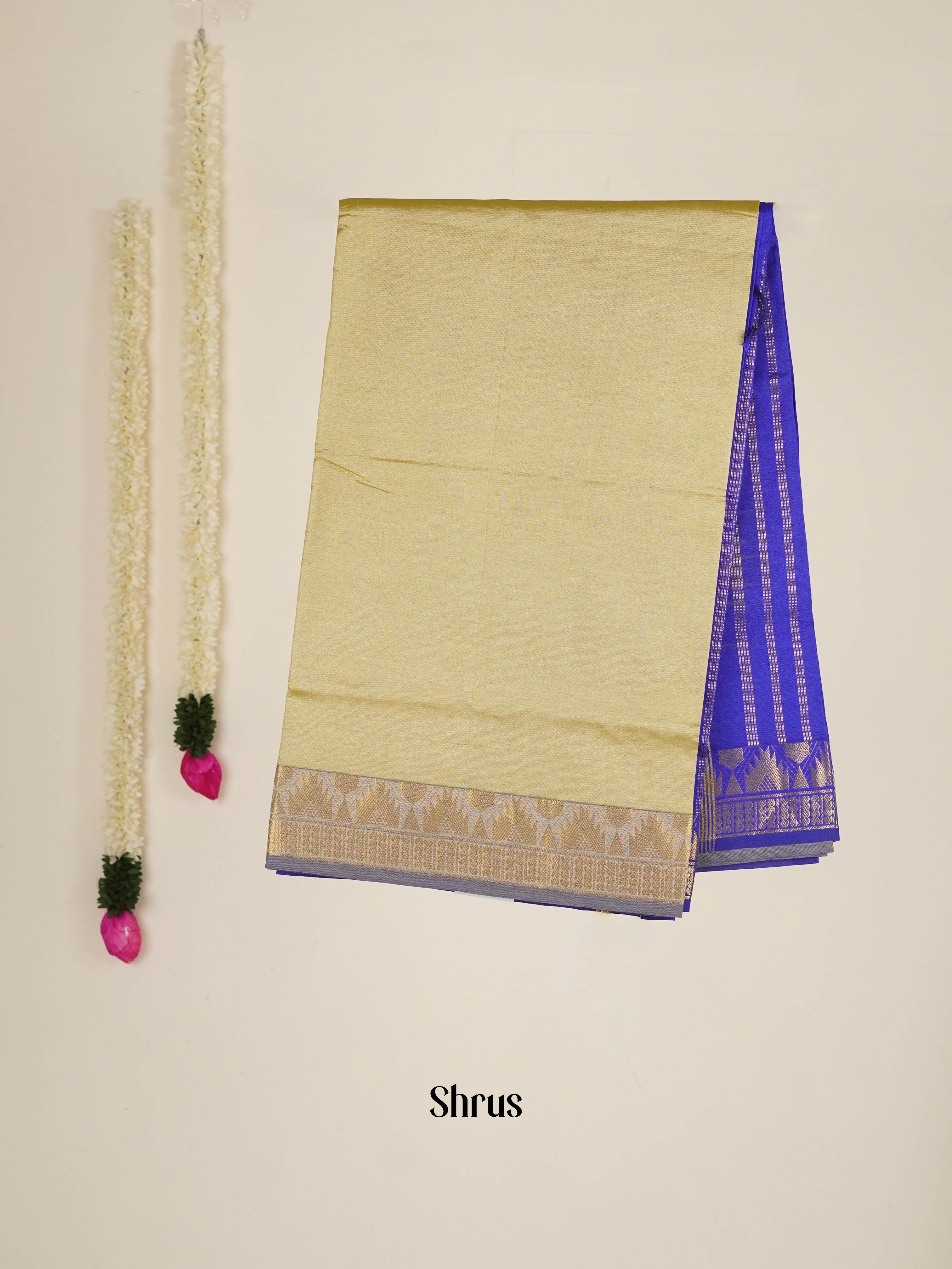 Beige & Blue - Silkcotton-halfpure Saree