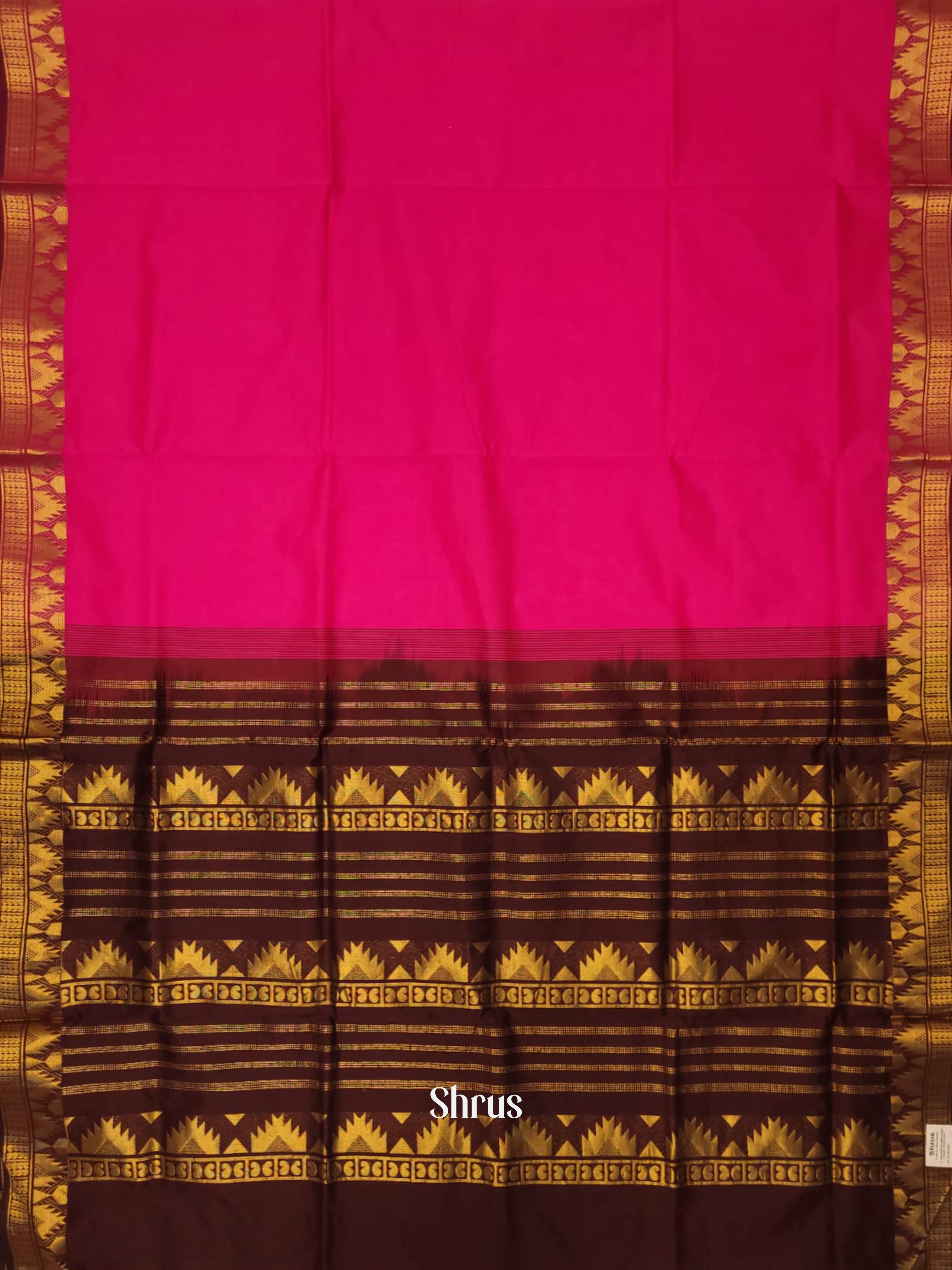 Pink & Brown - Silkcotton-halfpure Saree