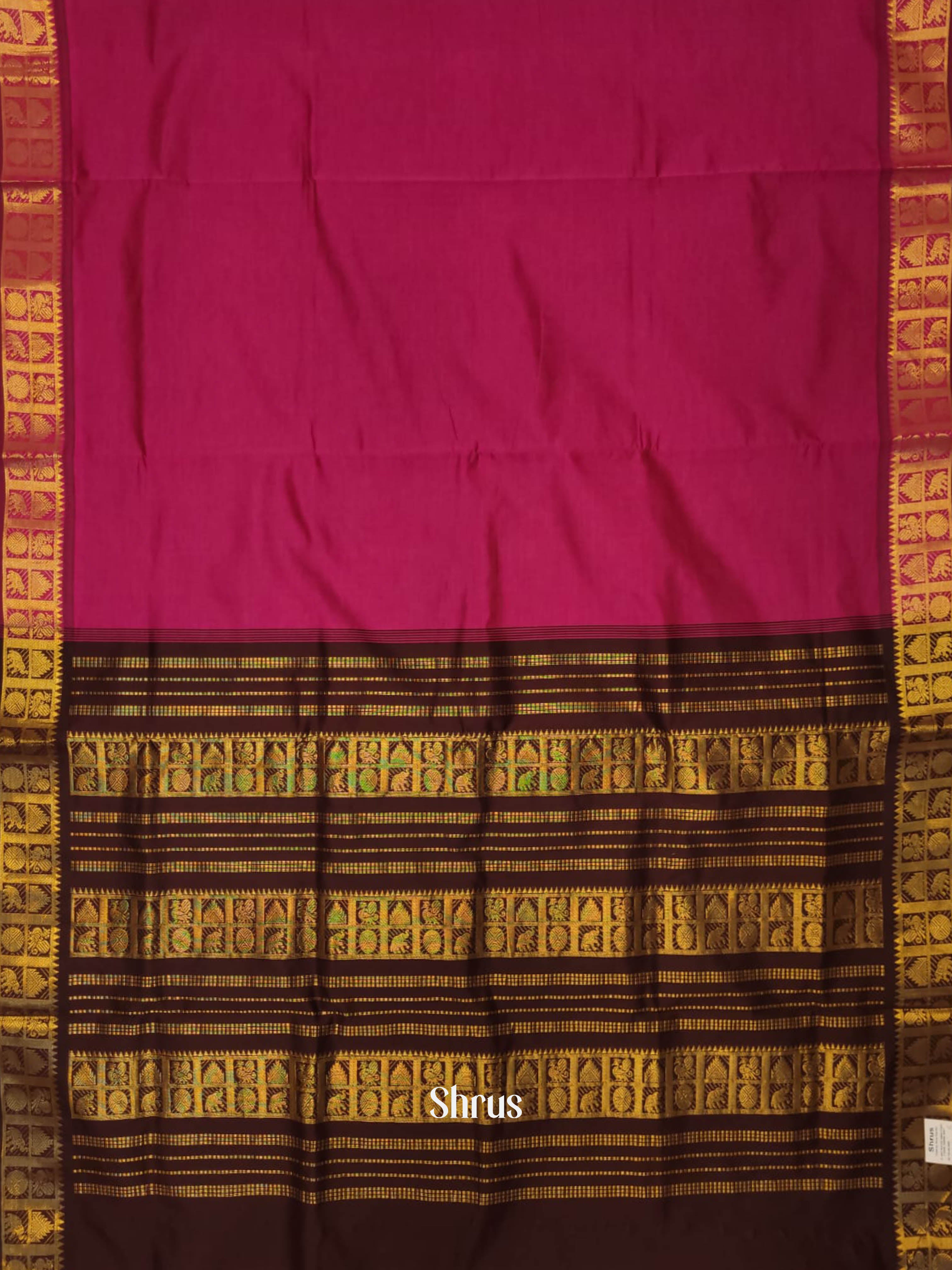 Pink & Brown - Silkcotton-halfpure Saree