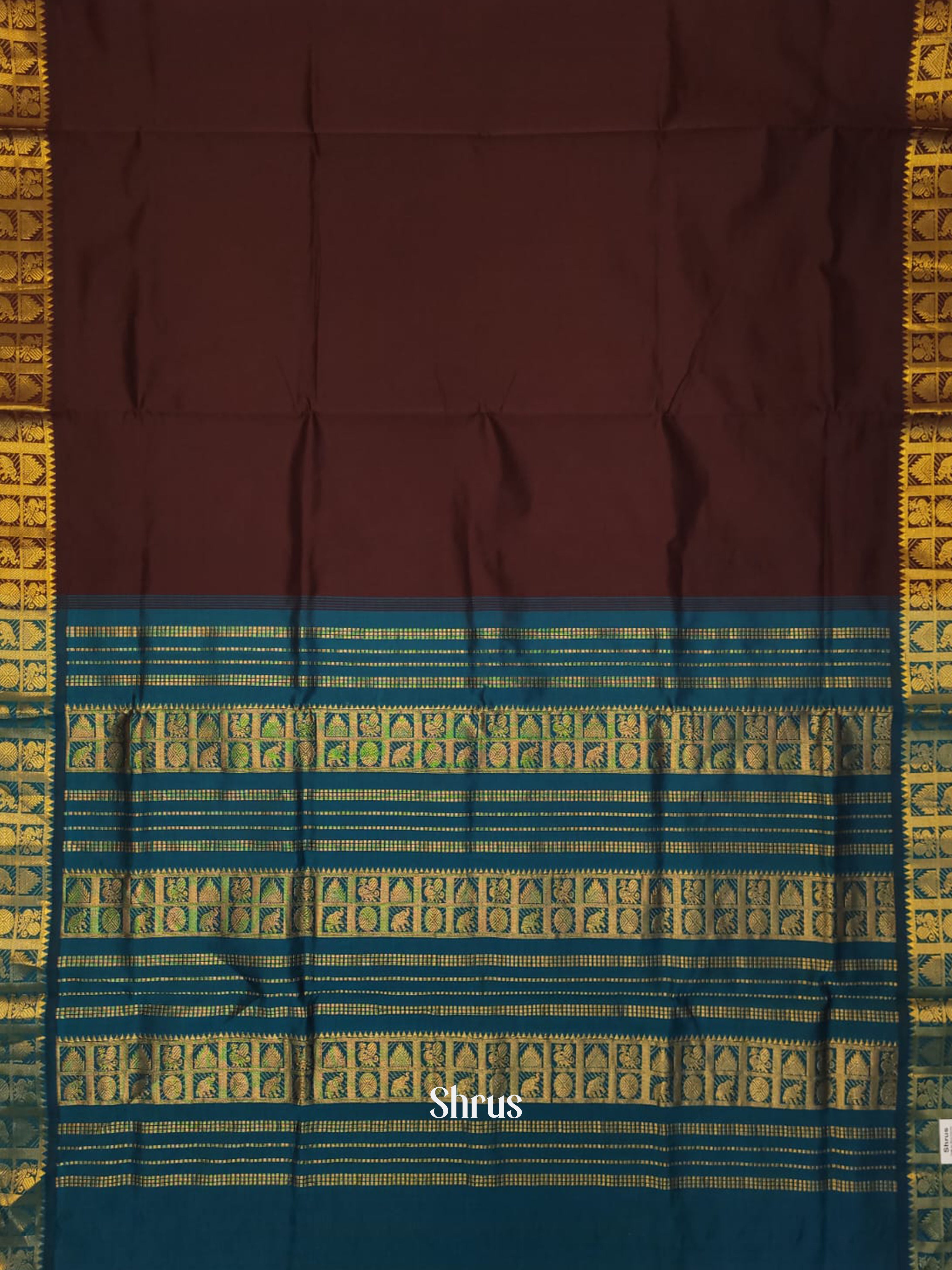 Brown & Blue - Silkcotton-halfpure Saree