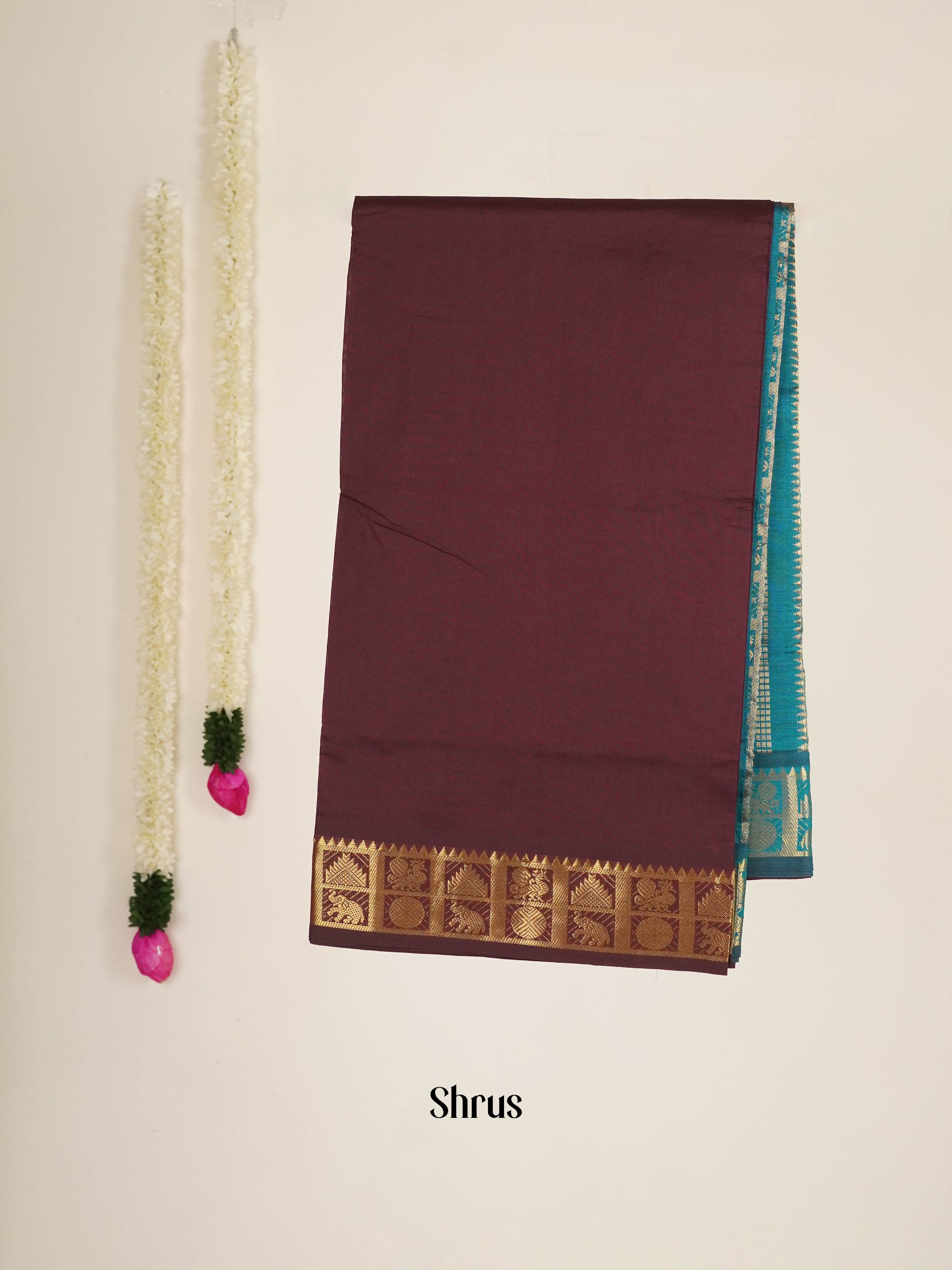 Brown & Blue - Silkcotton-halfpure Saree