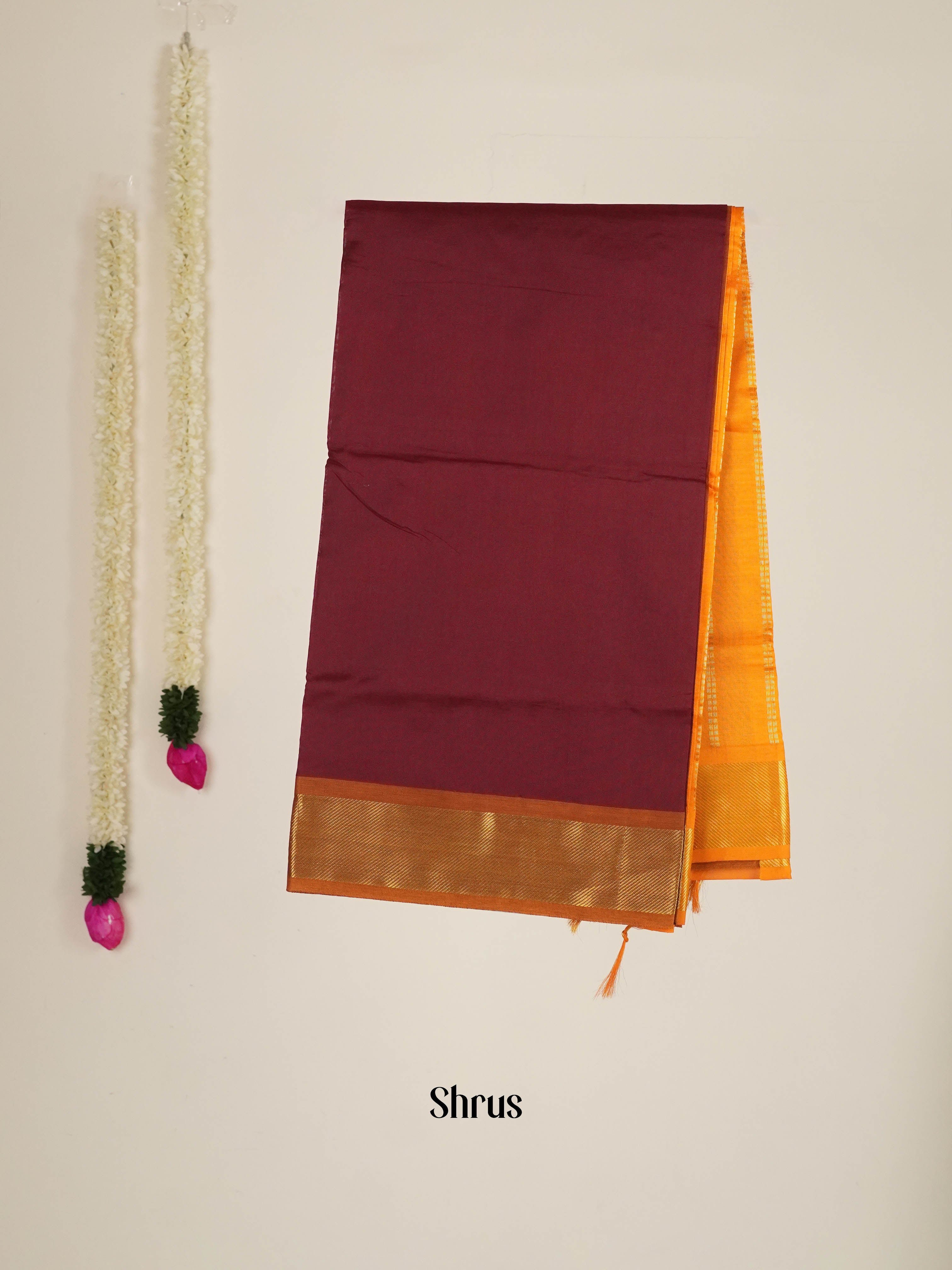 Maroon & Mustard  - Silk cotton-halfpure Saree