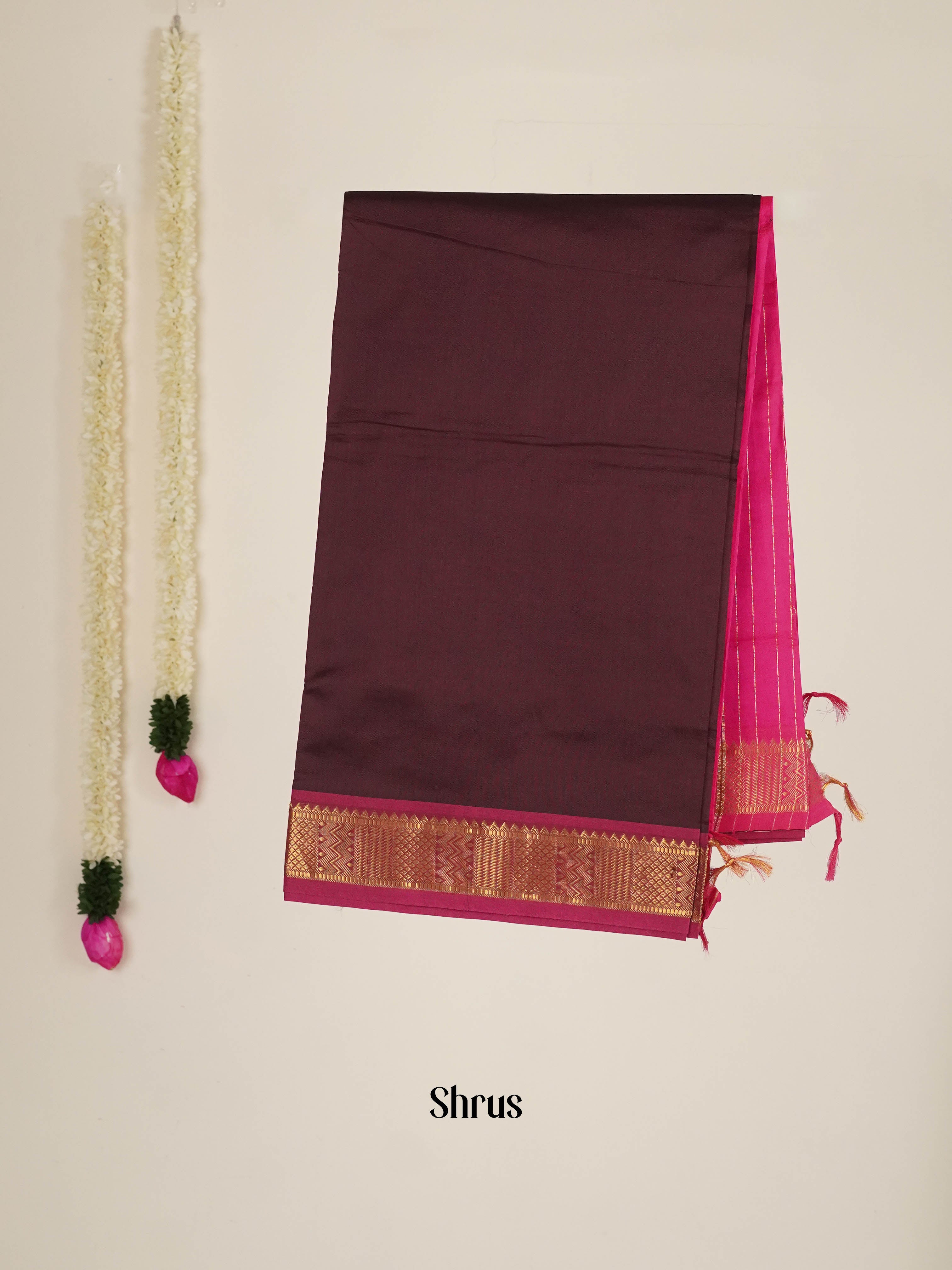 Brown & Pink - Silkcotton-halfpure Saree