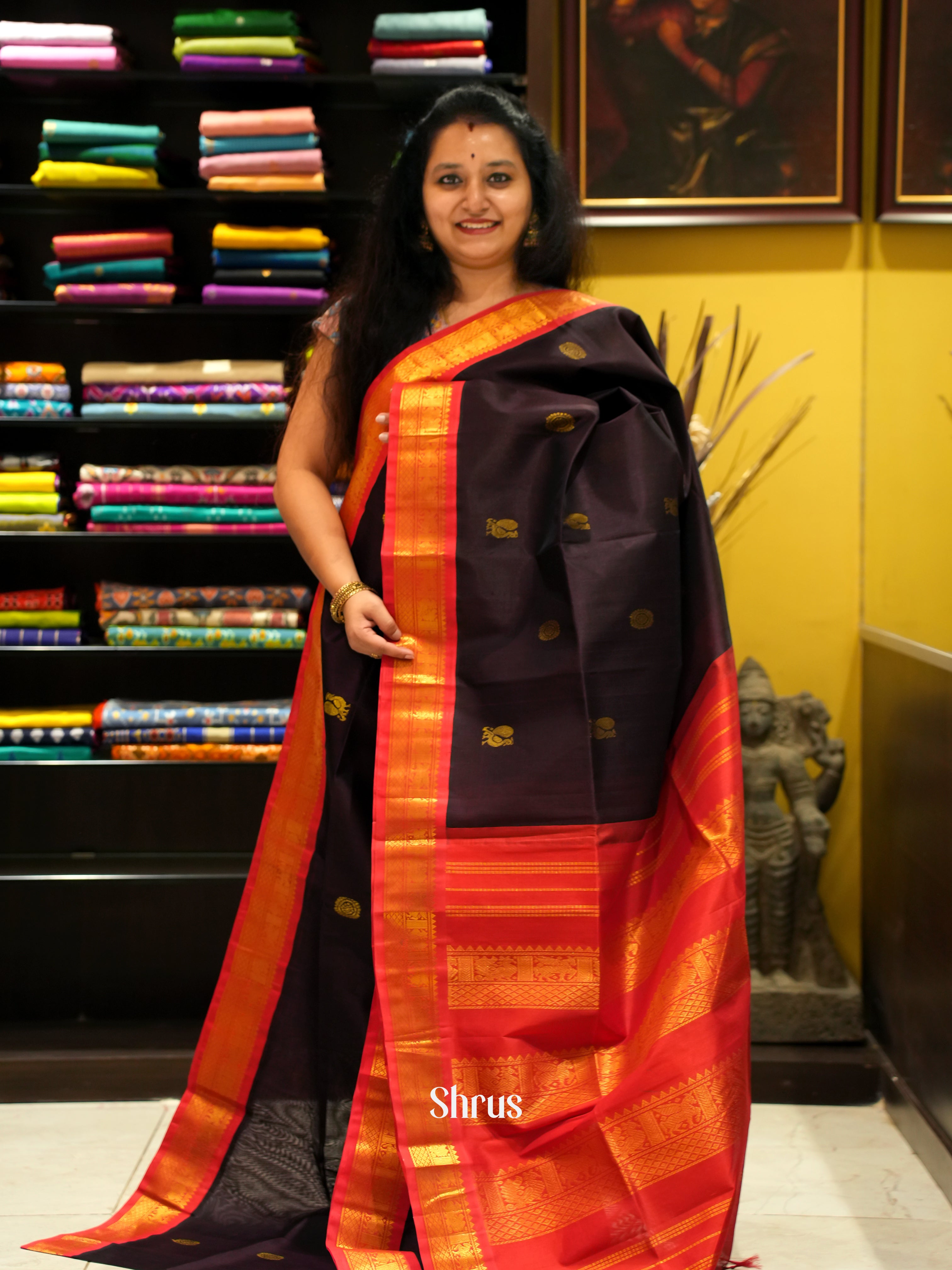 Brown & Red - Silk Cotton Saree