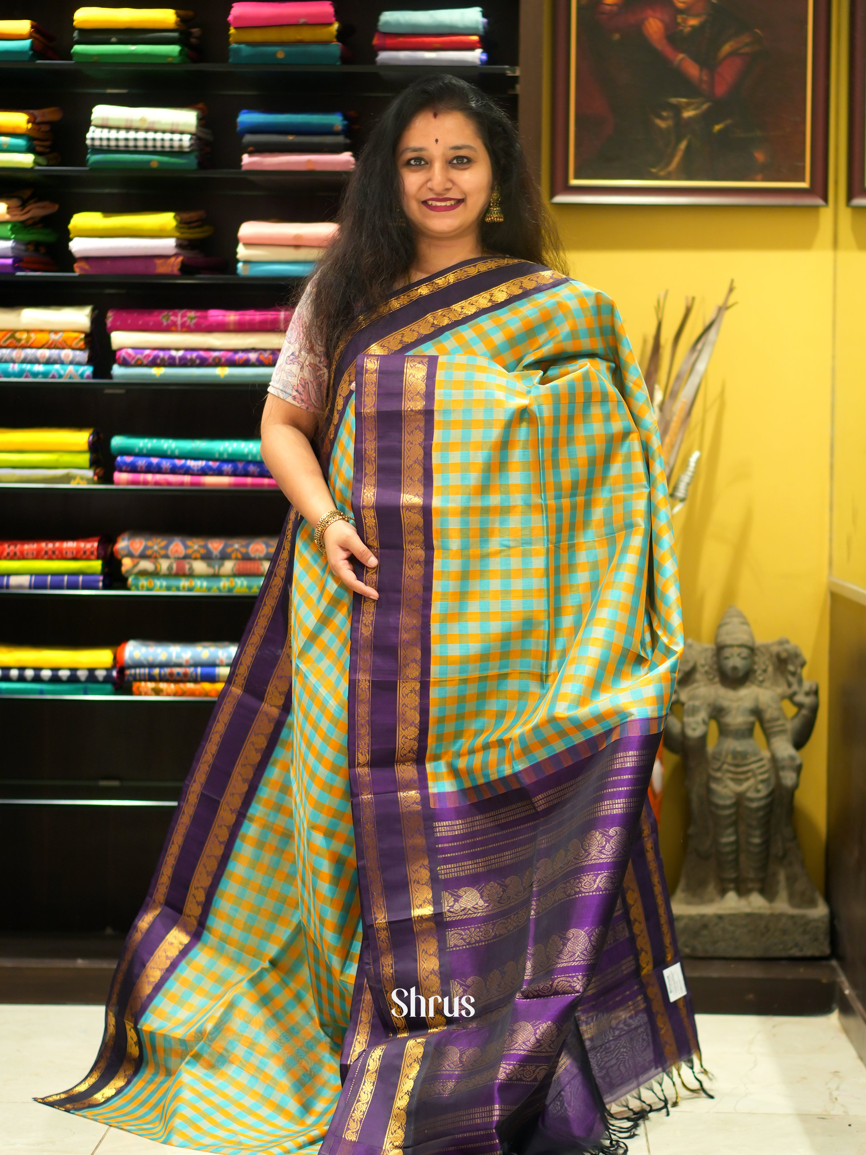 Green &  Violet - Silk Cotton Saree