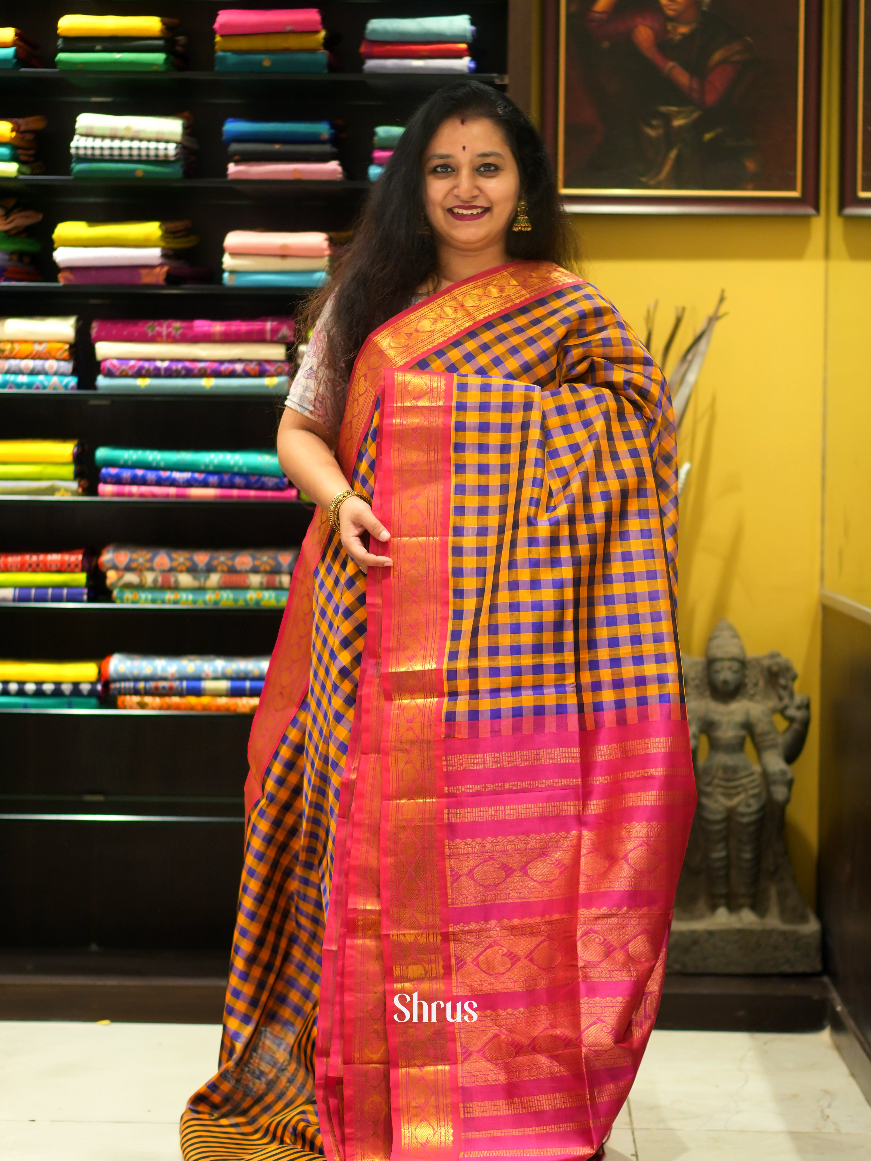 Blue & Pink - Silk Cotton Saree