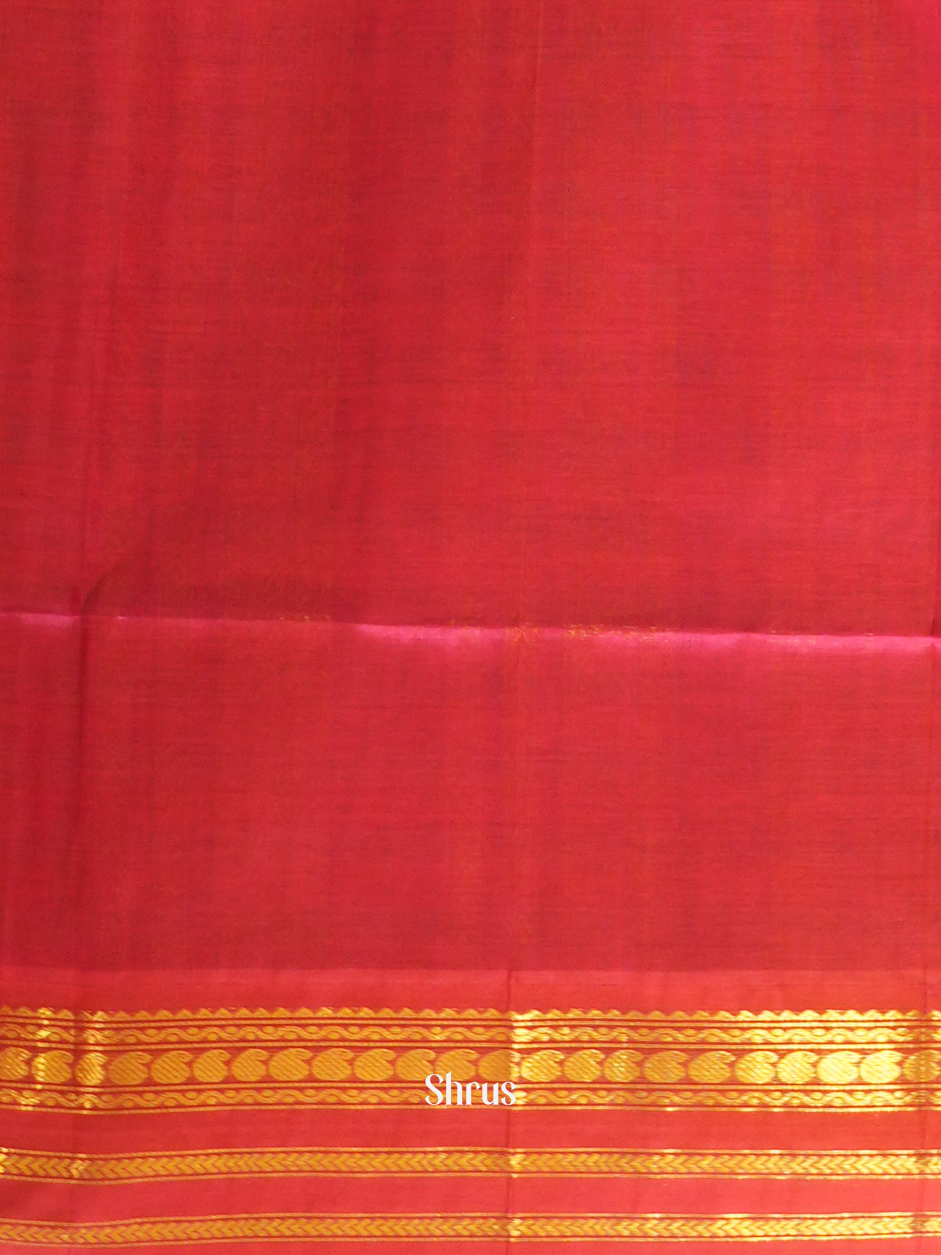 Green , Yellow & Red - Silk Cotton Saree