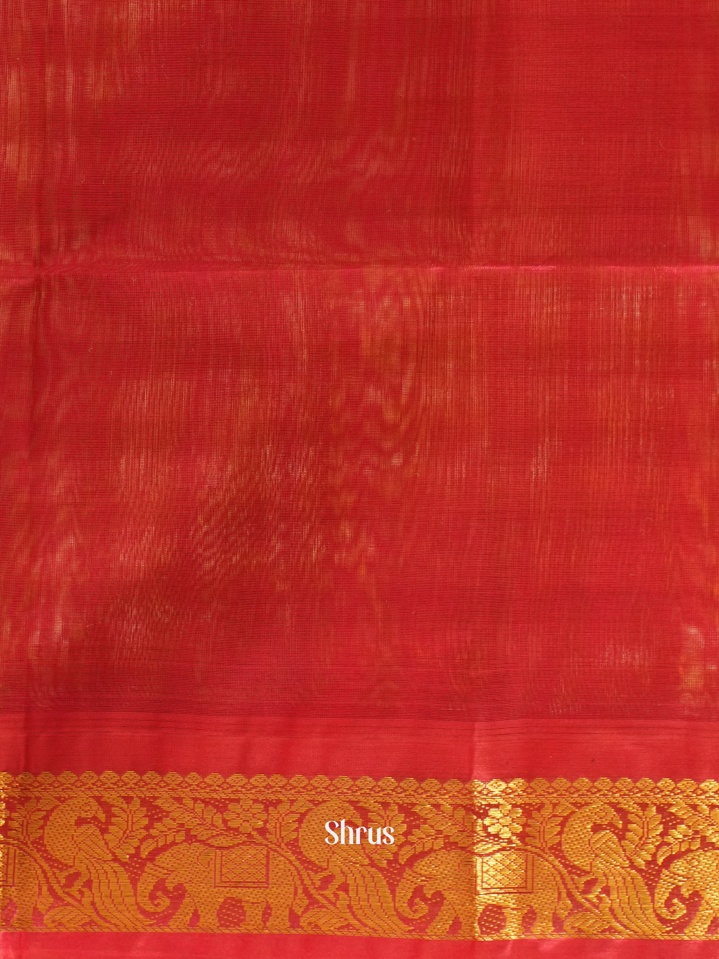 Green , Cream &, Red - Silk Cotton Saree