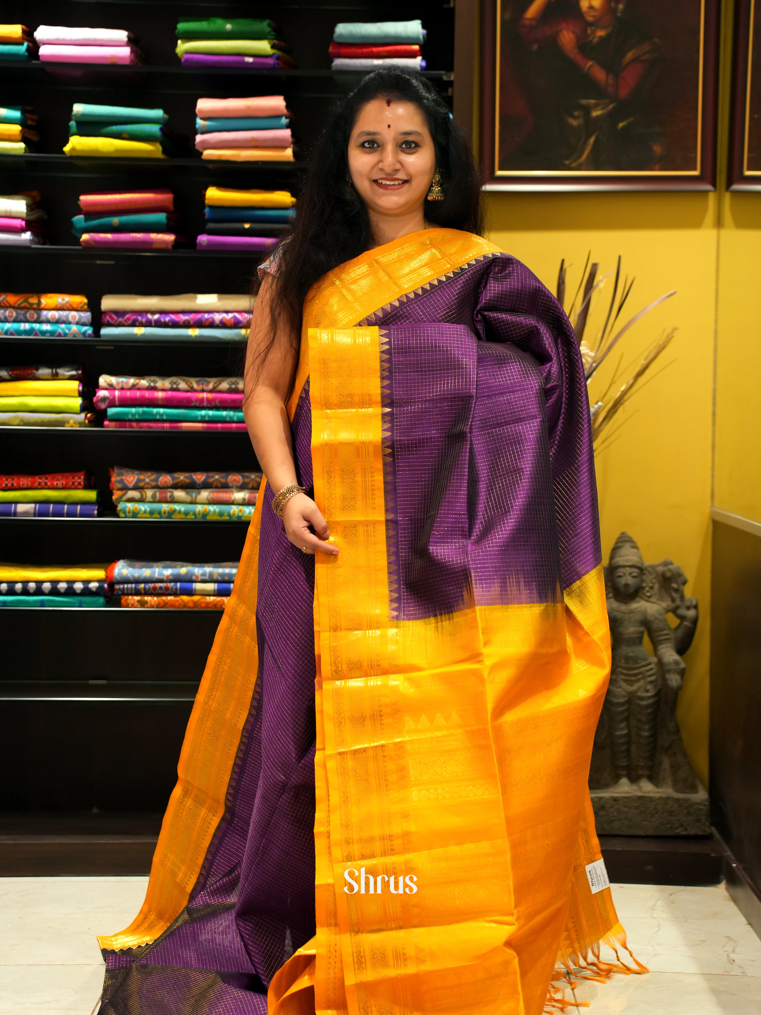 Violet & Yellow- Silk Cotton Saree