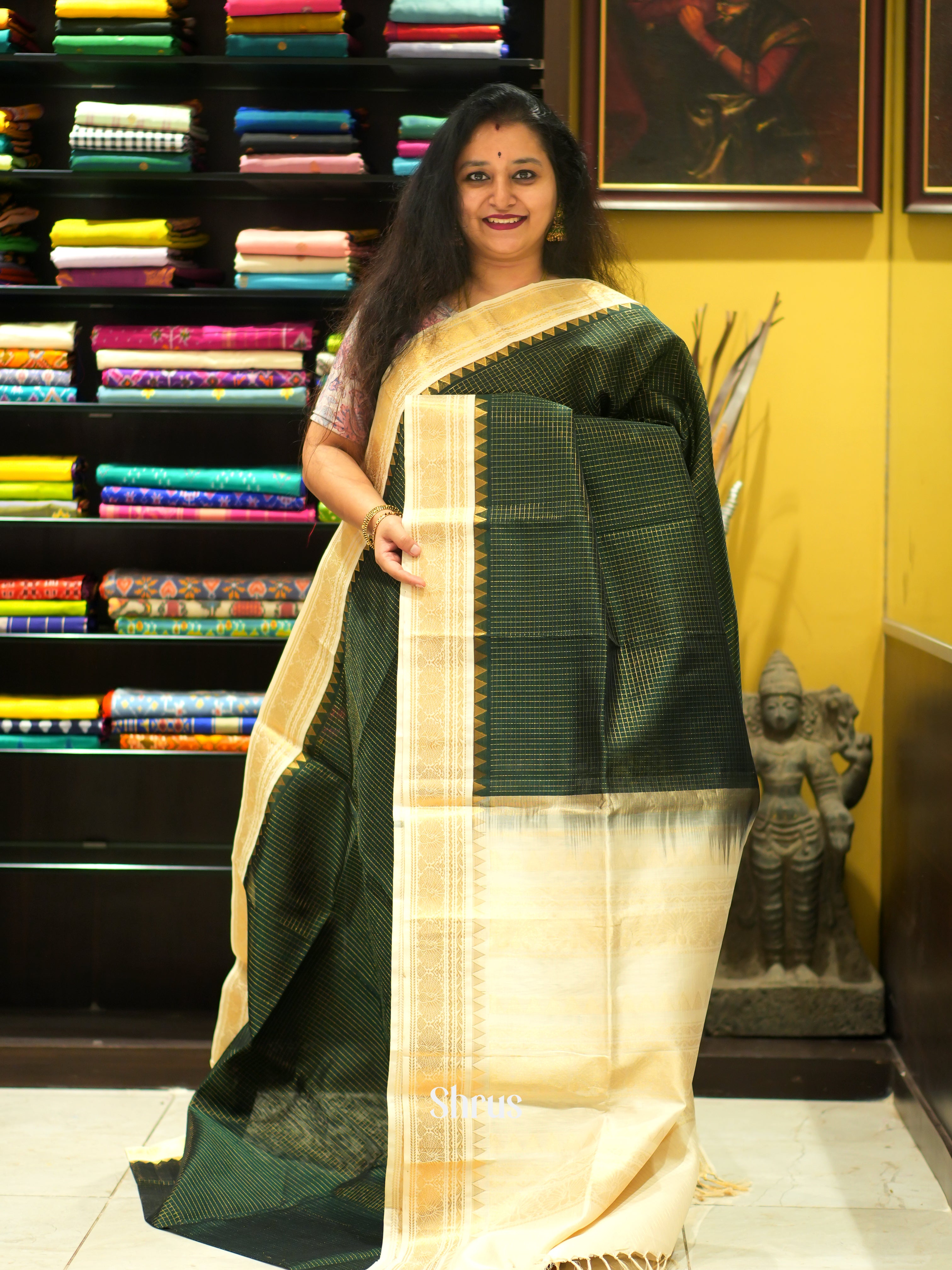 Green & Cream - Silk Cotton Saree