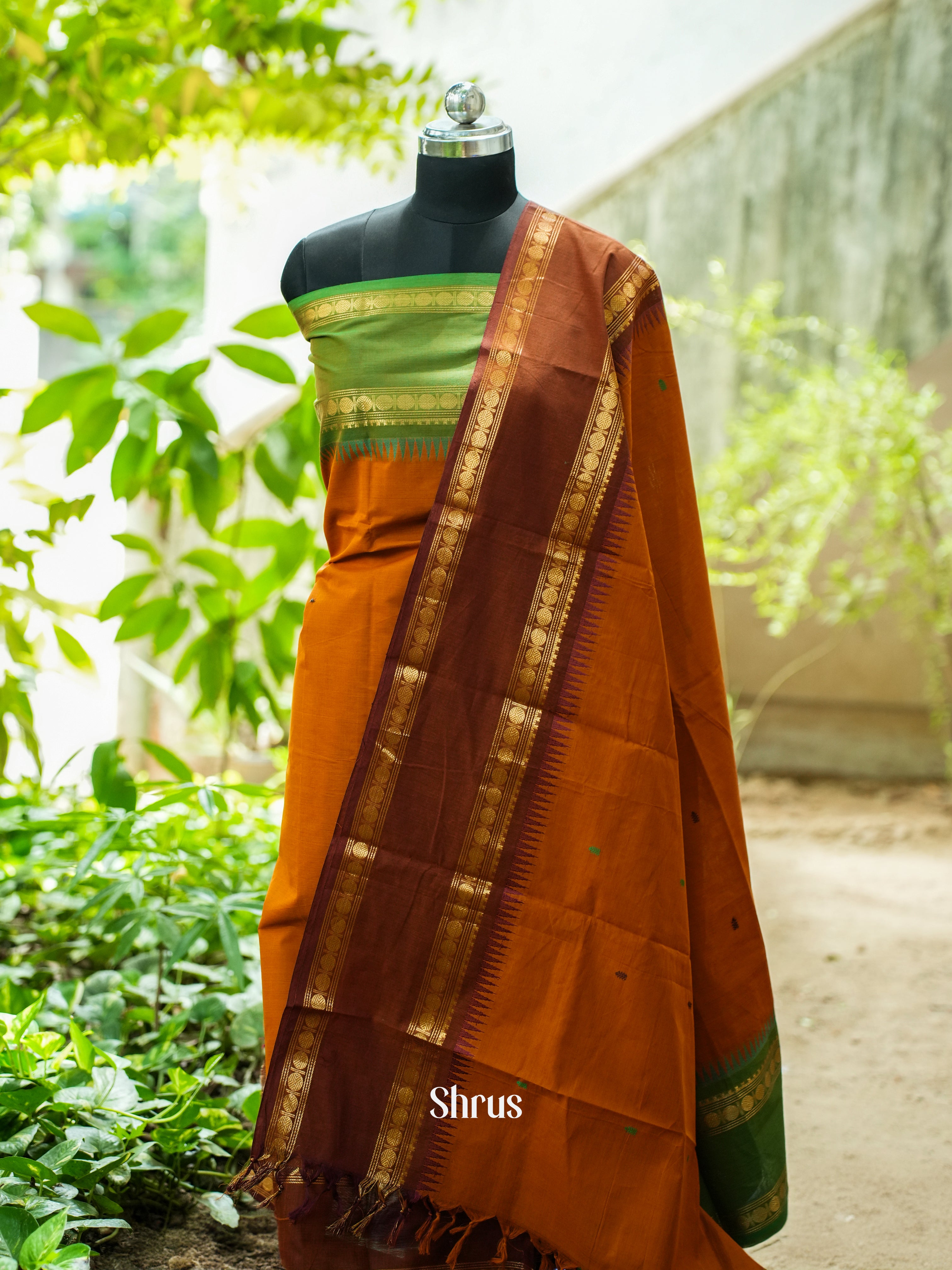 Orange & Brown - Chettinad Top & Dupatta