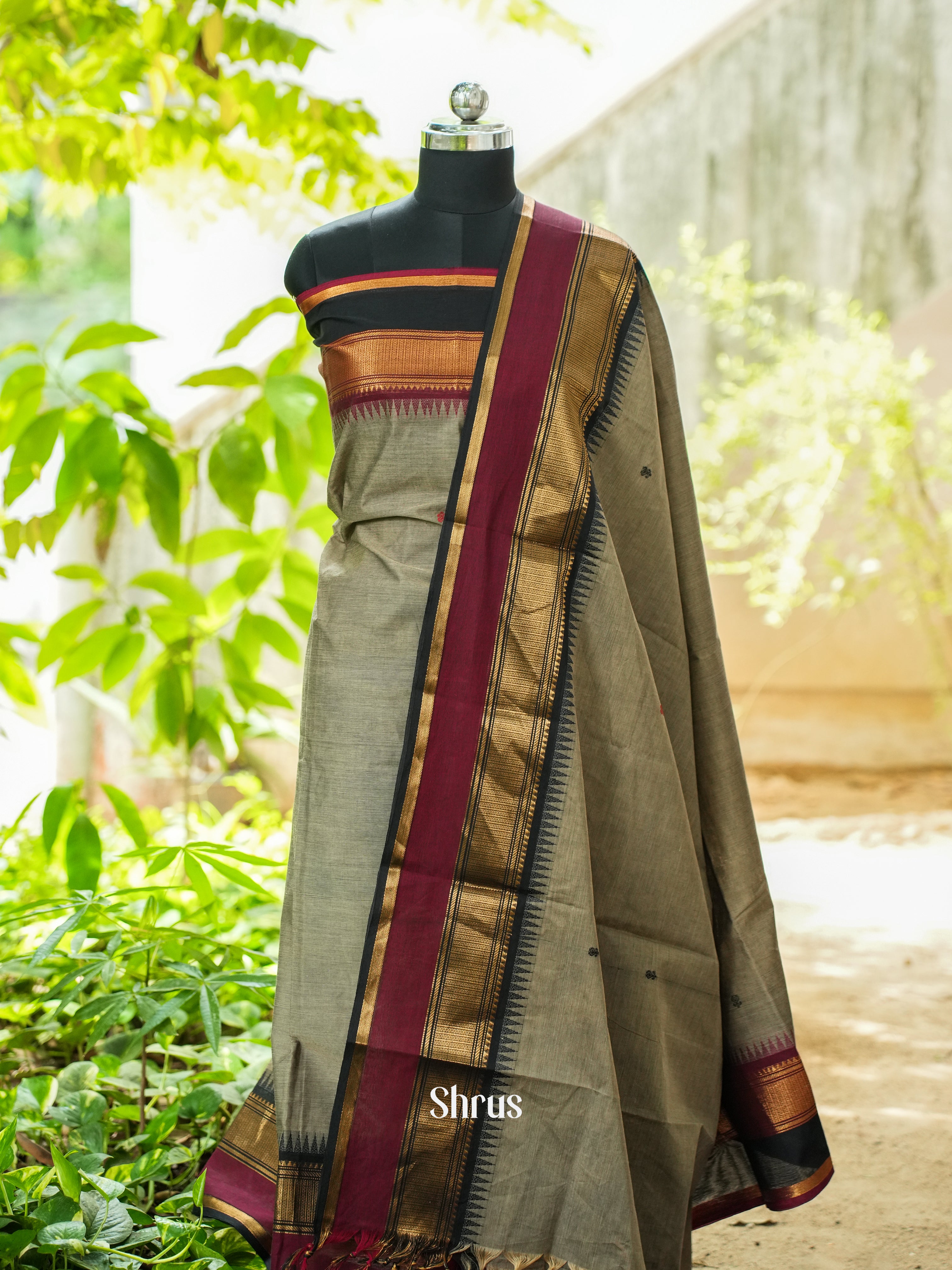 Grey & Black - Chettinad Top & Dupatta