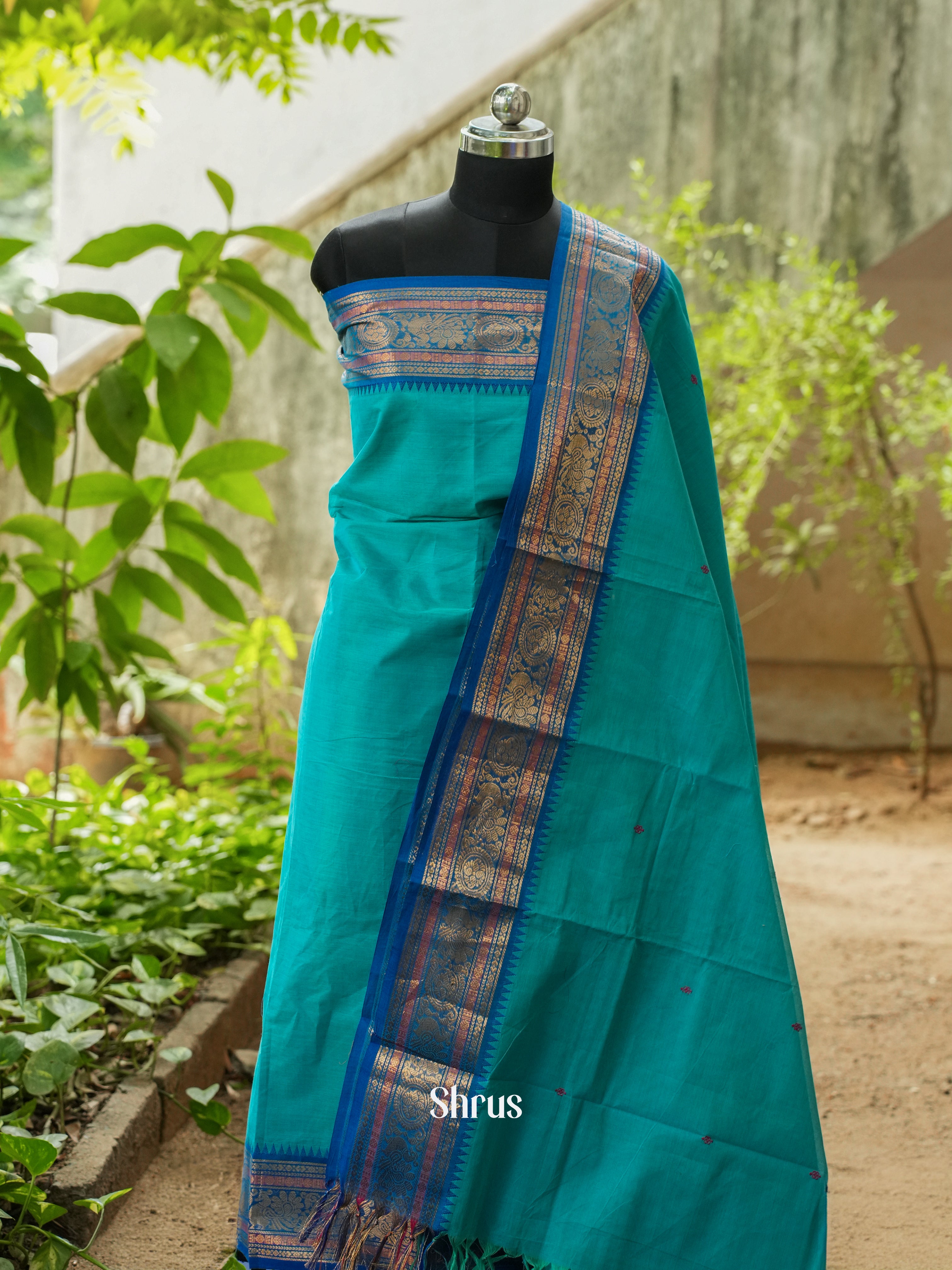 Teal & Blue - Chettinad Top & Dupatta