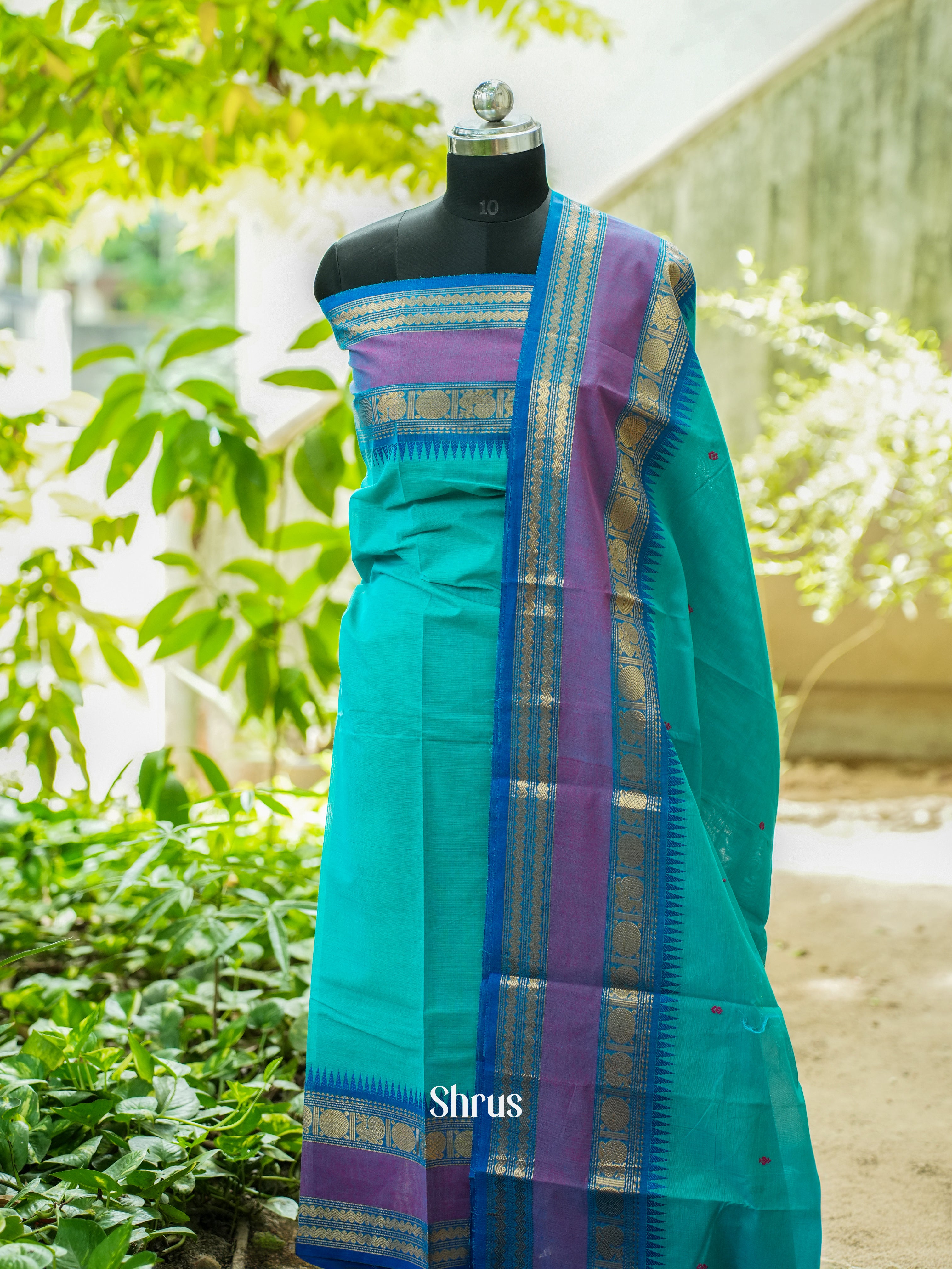 Teal & Blue - Chettinad Top & Dupatta