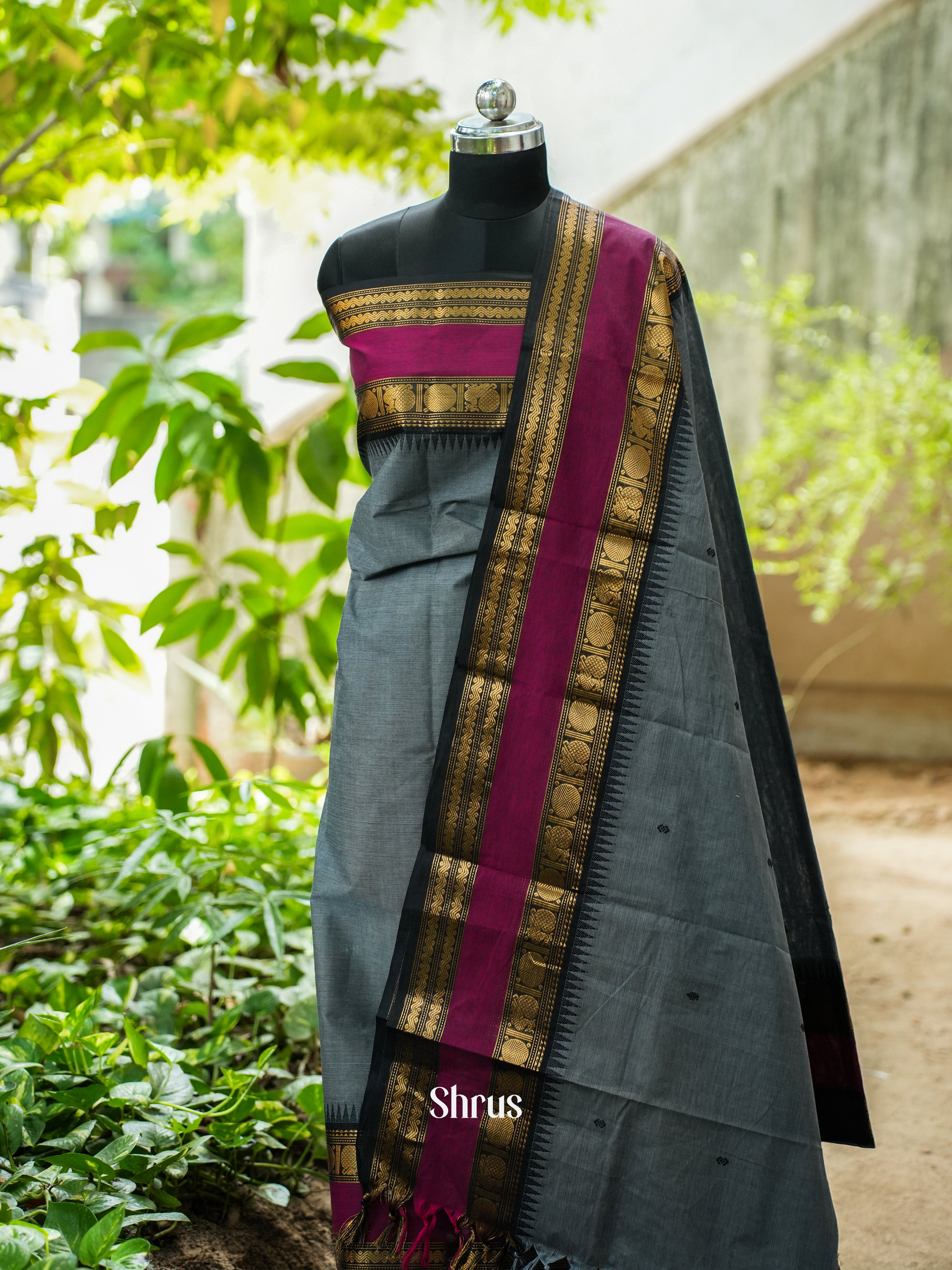 Grey & Black - Chettinad Top & Dupatta