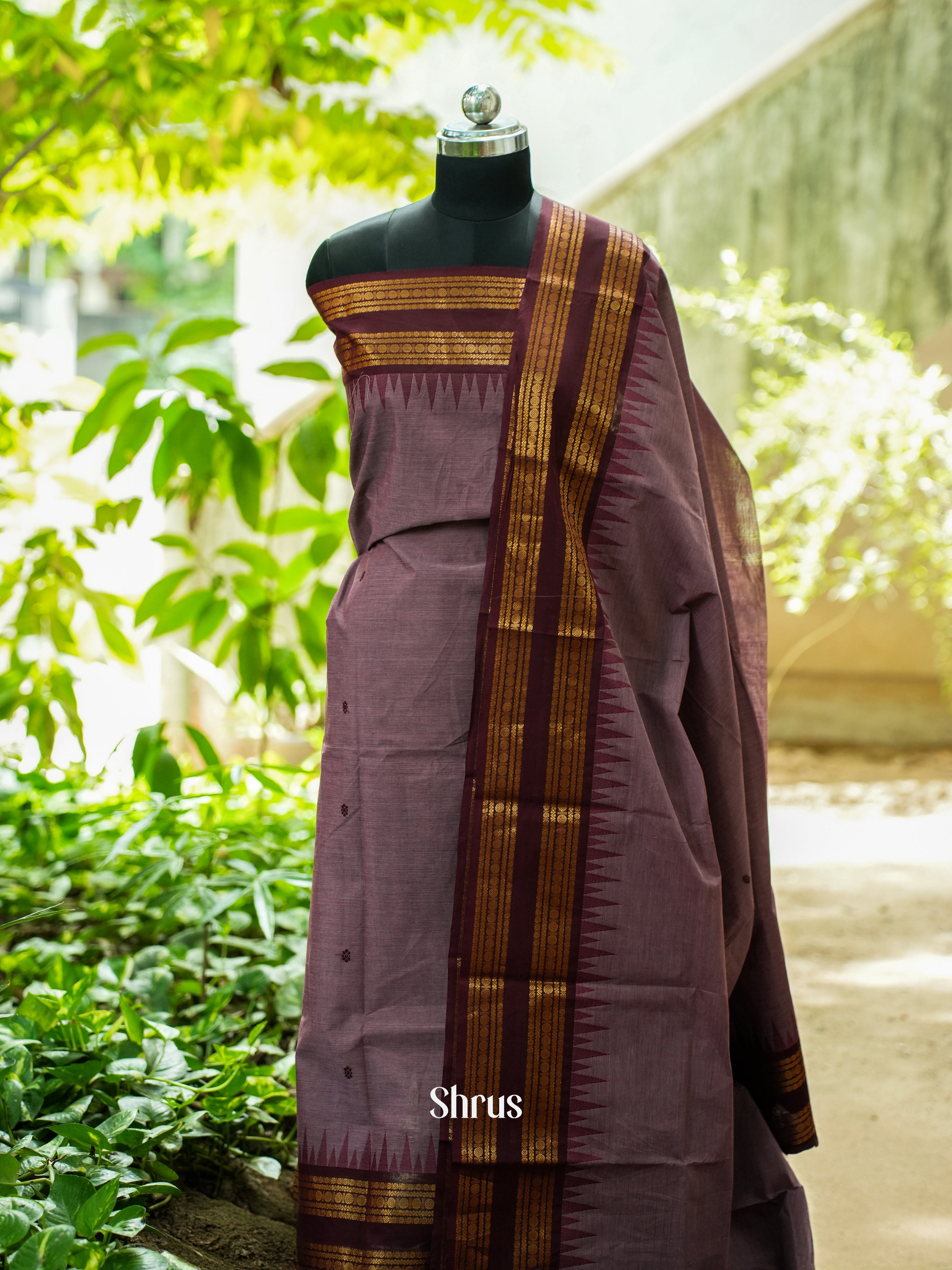 Onion Pink & Brown - Chettinad Top & Dupatta