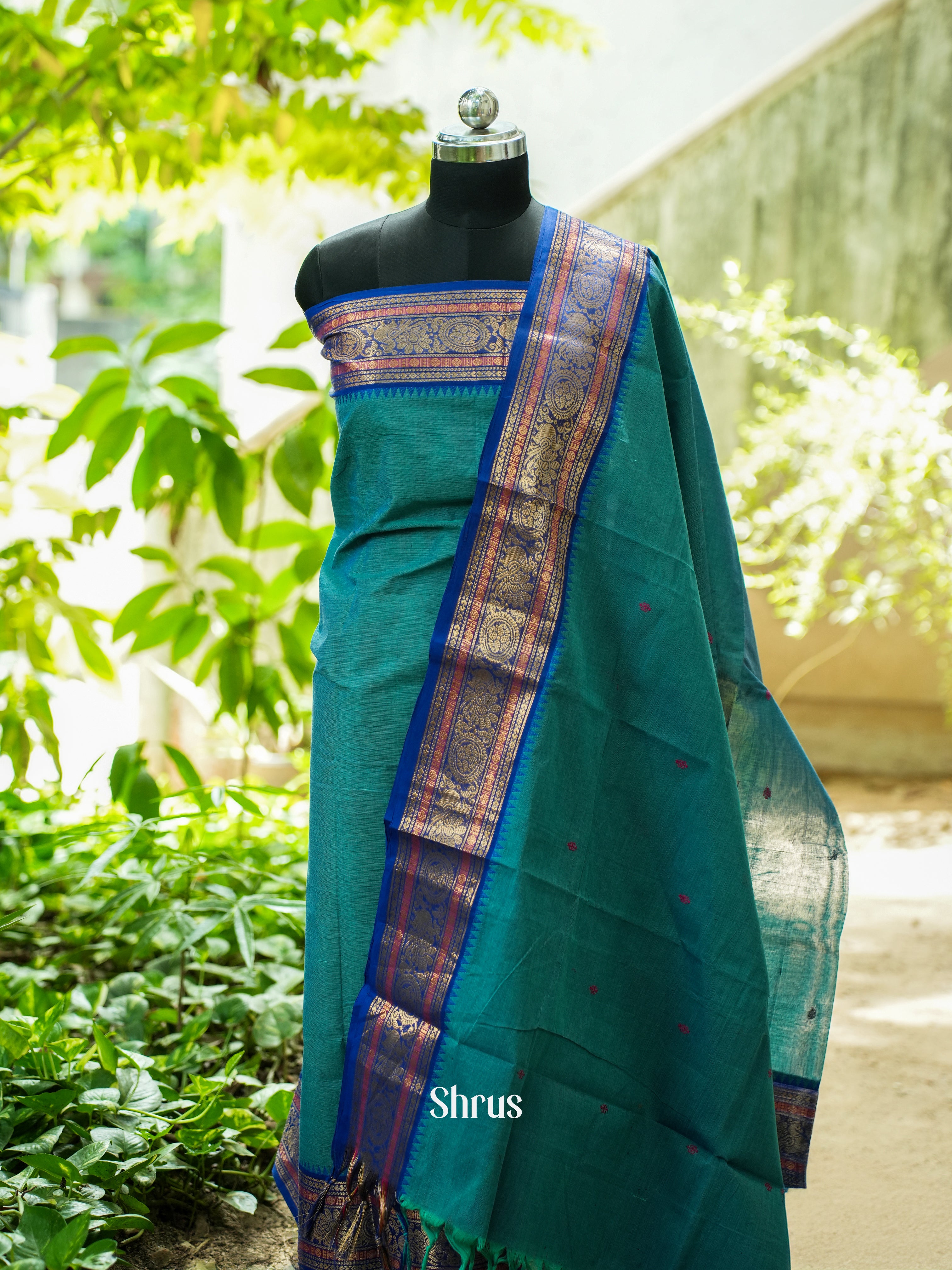 Teal & Blue - Chettinad Top & Dupatta