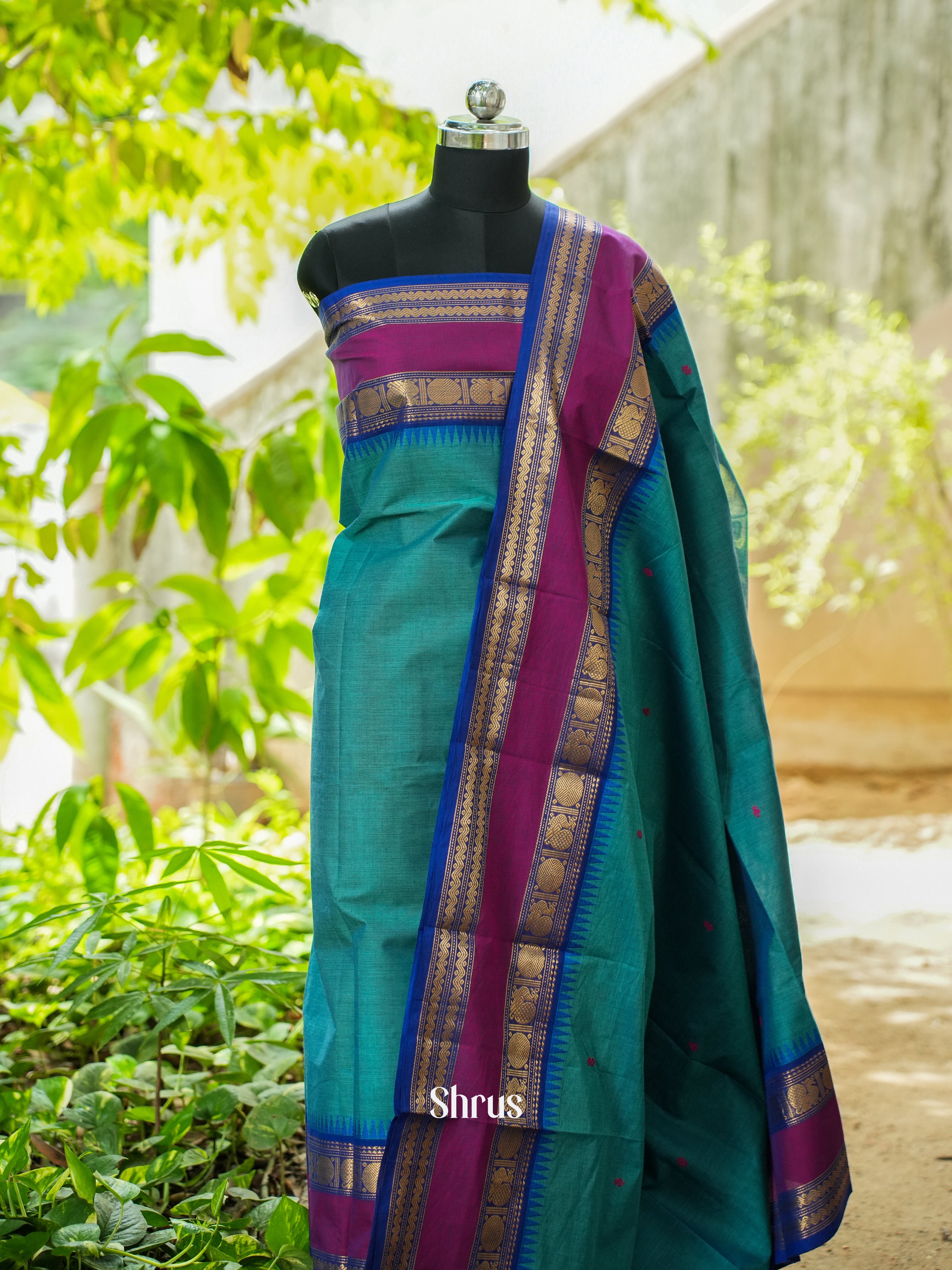 Teal & Blue - Chettinad Top & Dupatta