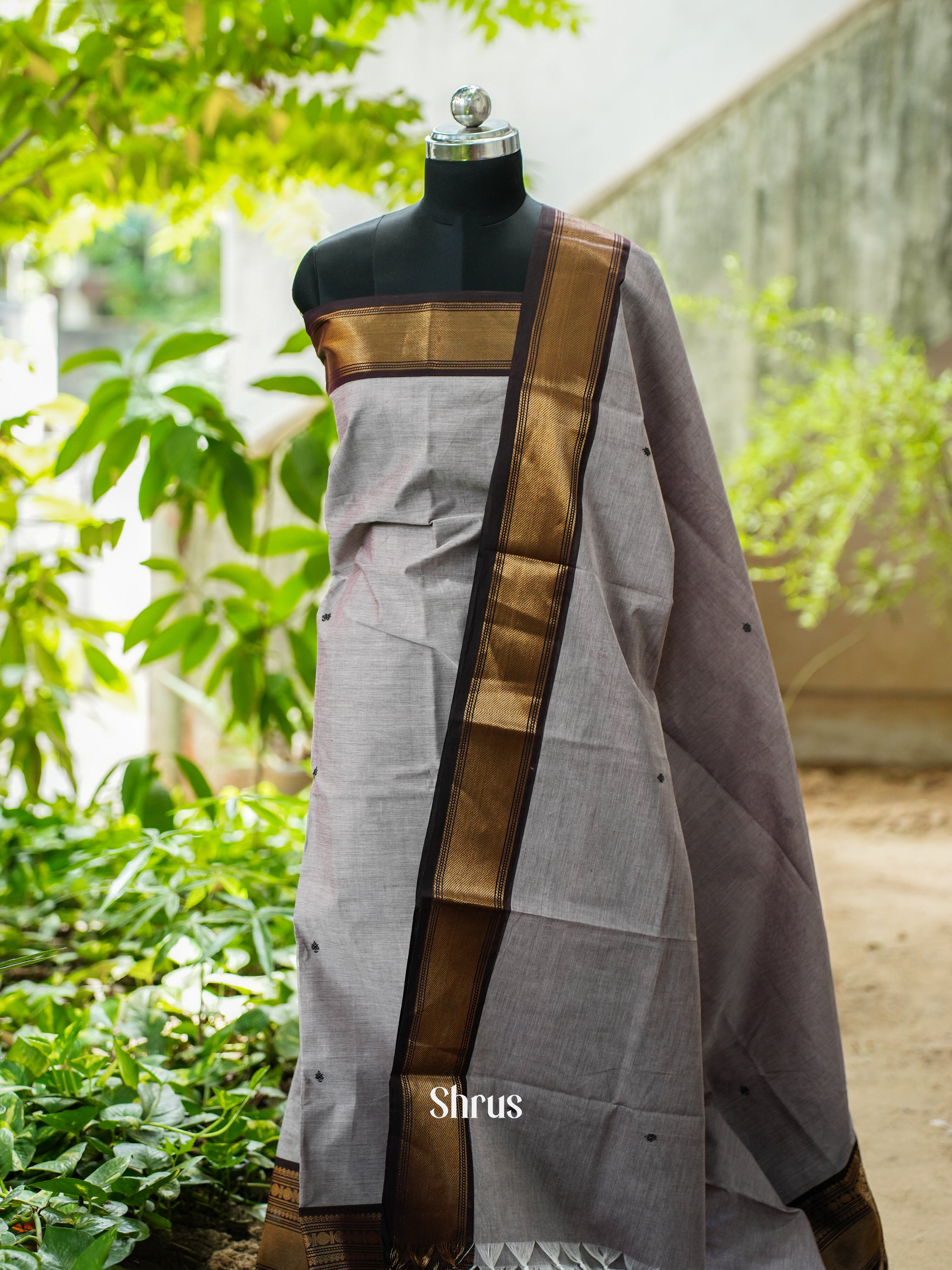 Grey & Black - Chettinad Top &  Dupatta