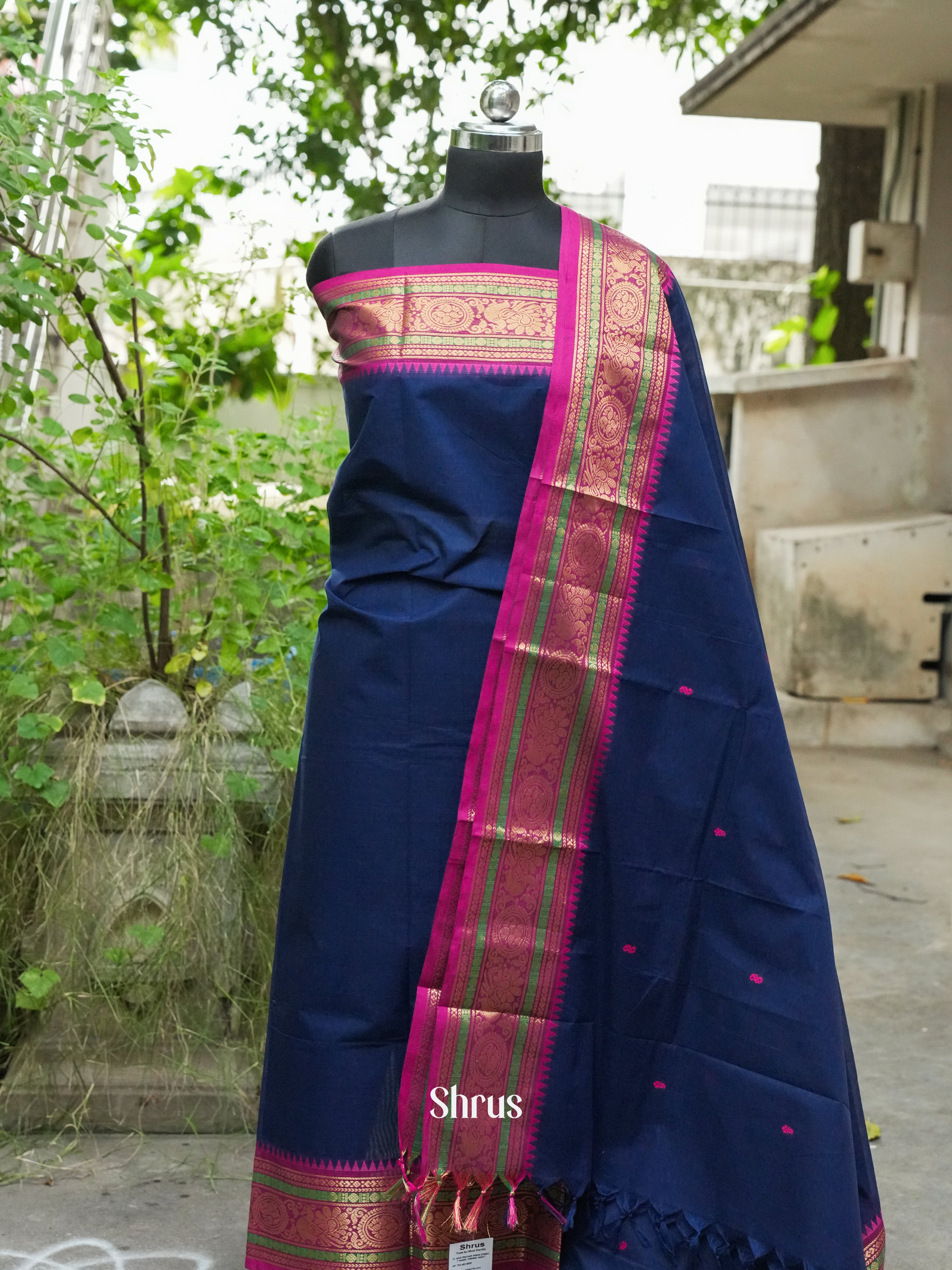 Blue & Pink - chettinad top & dupatta