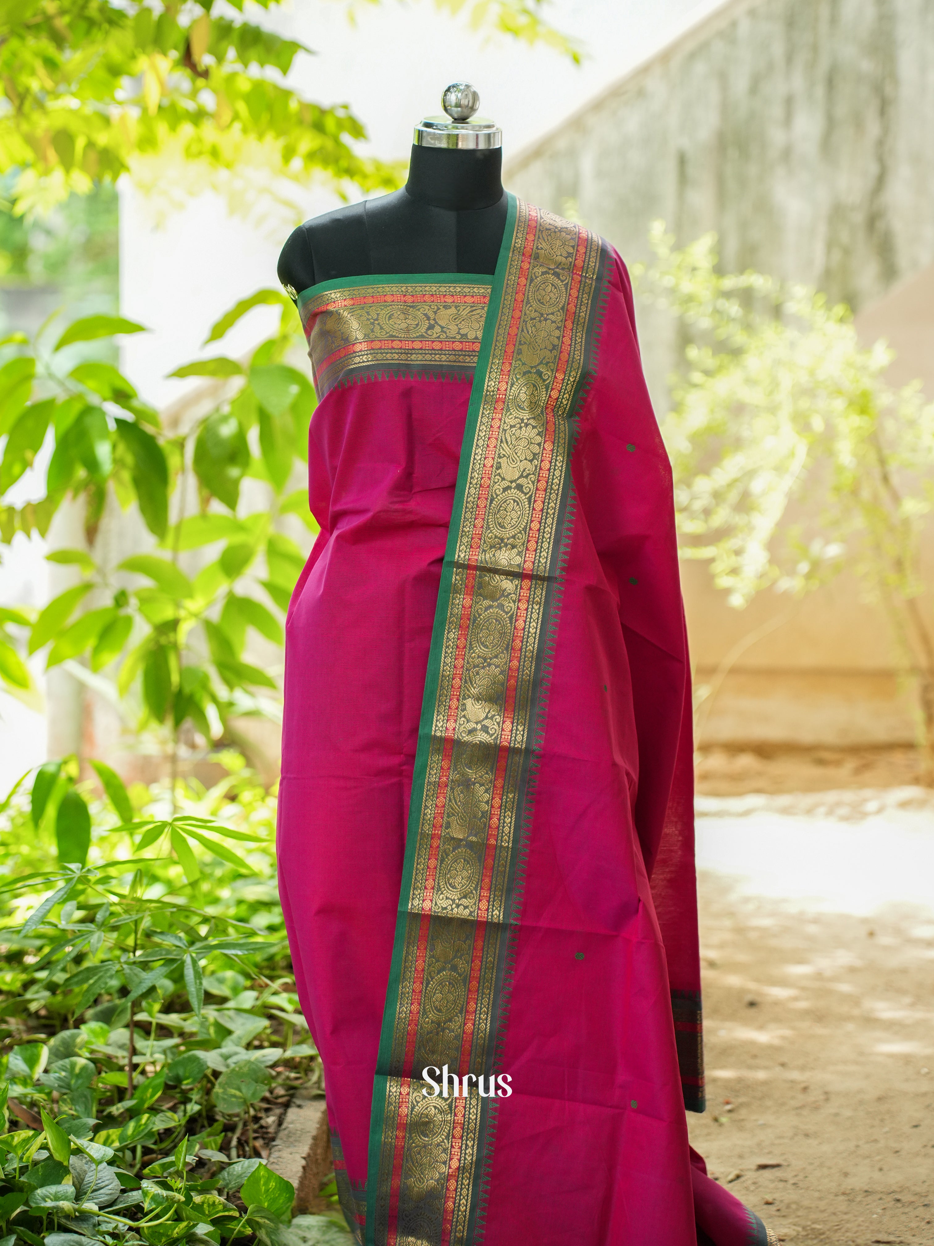 Reddish Pink & Green - Chettinad Top &  Dupatta