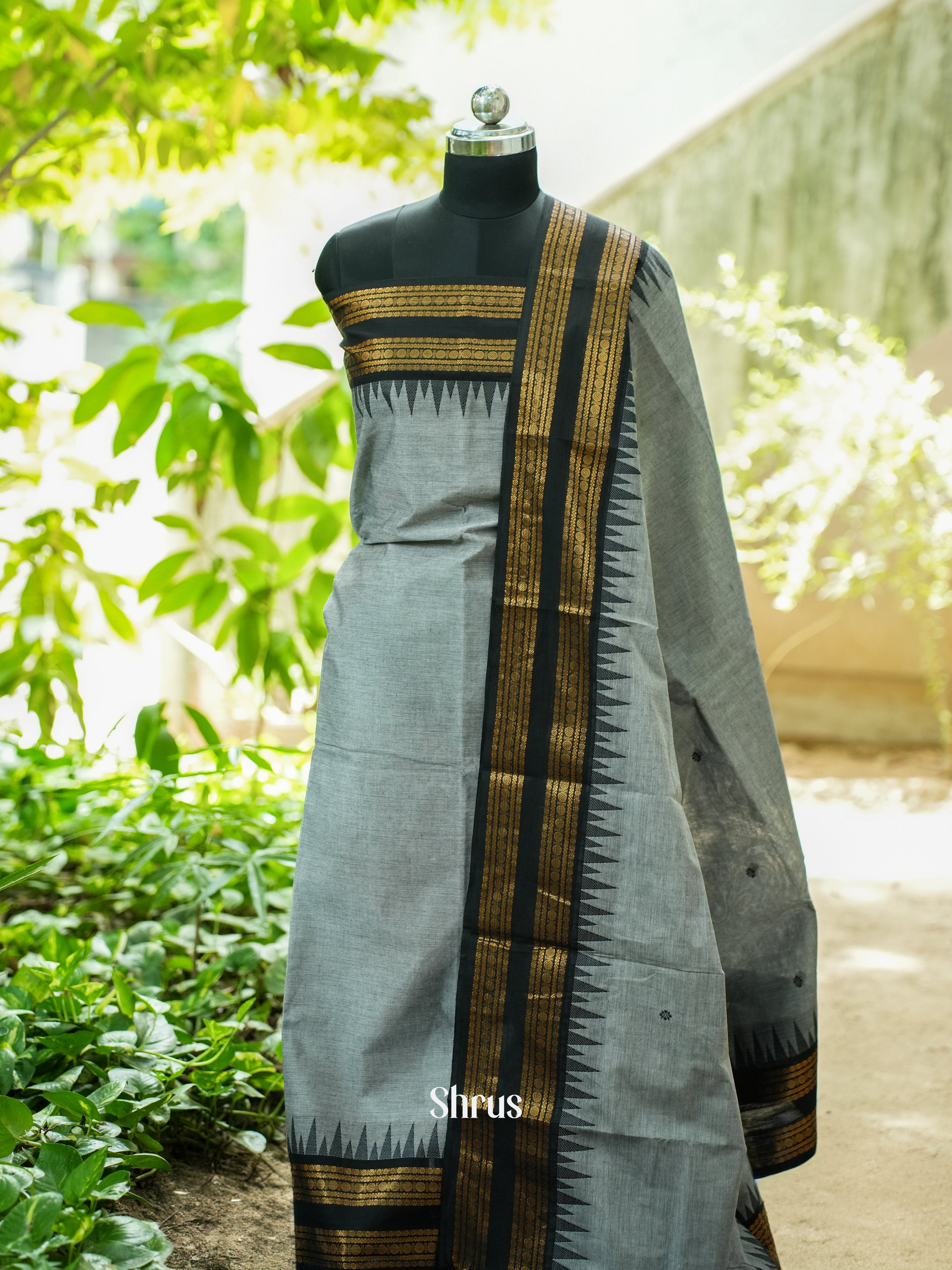 Grey & Black - Chettinad Top & Dupatta