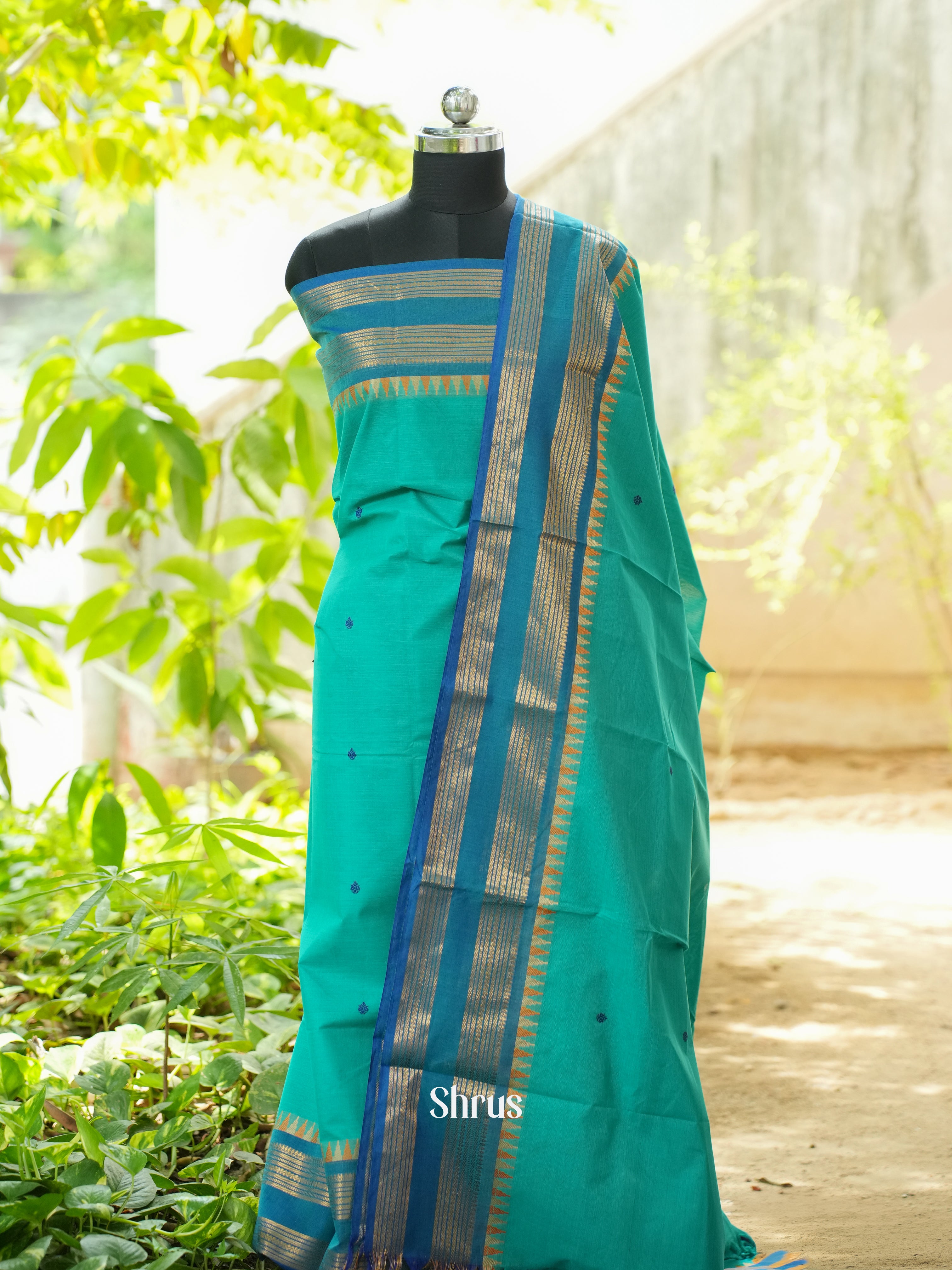 Teal Green & Blue - Chettinad Top &  Dupatta