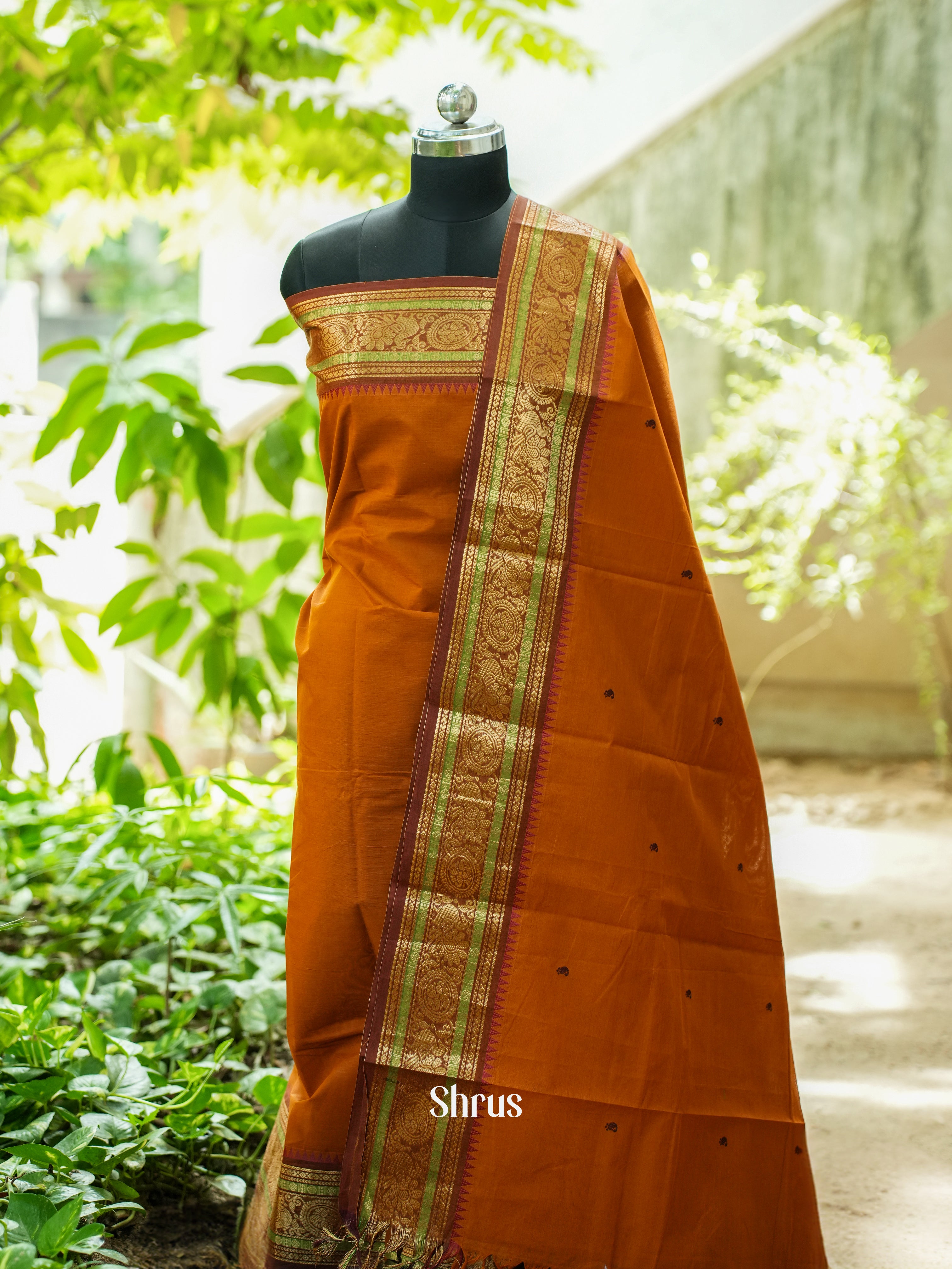 Orange &  brown - Chettinad Top & Dupatta