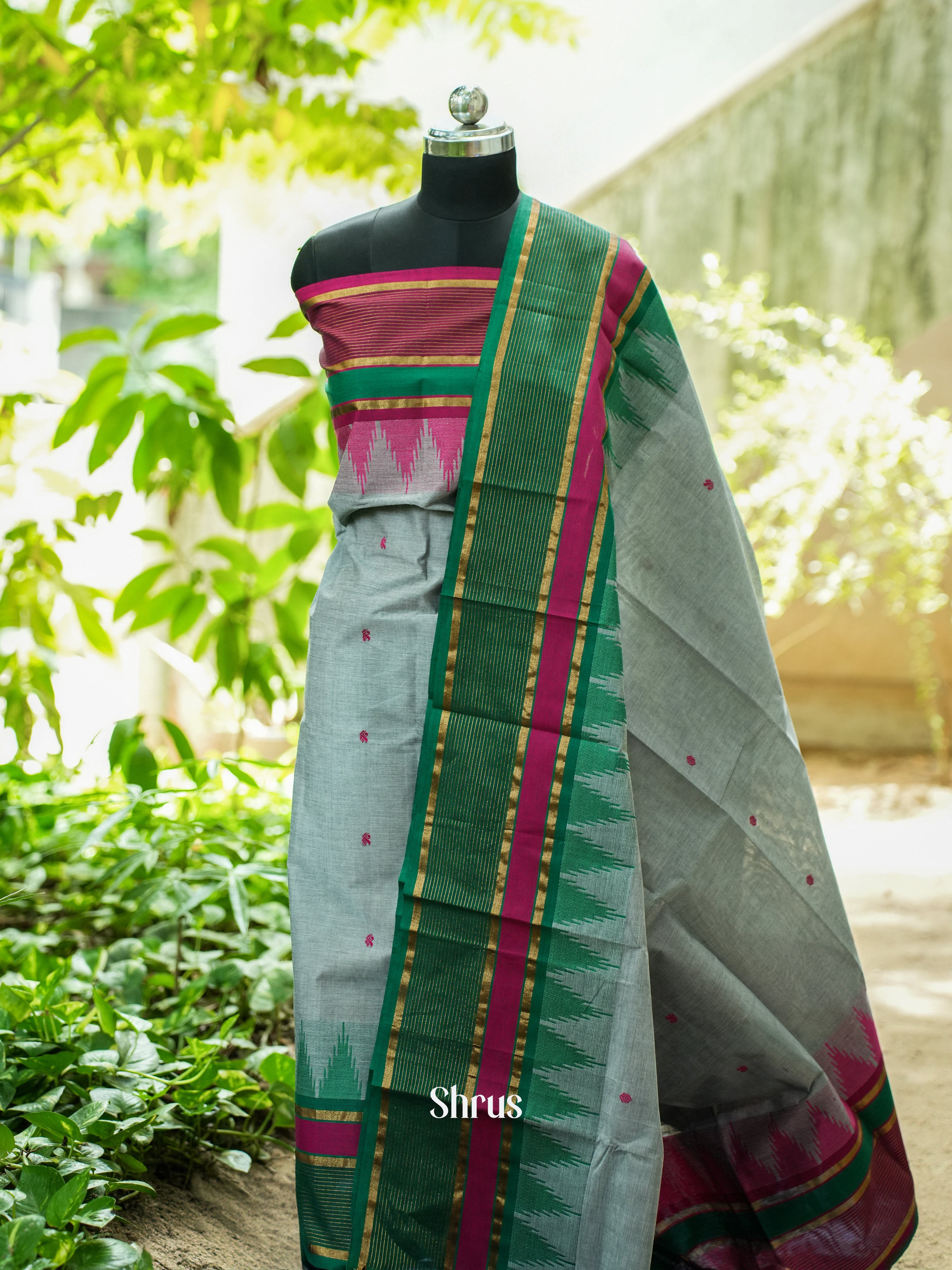 Grey & Green - Chettinad Top & Dupatta