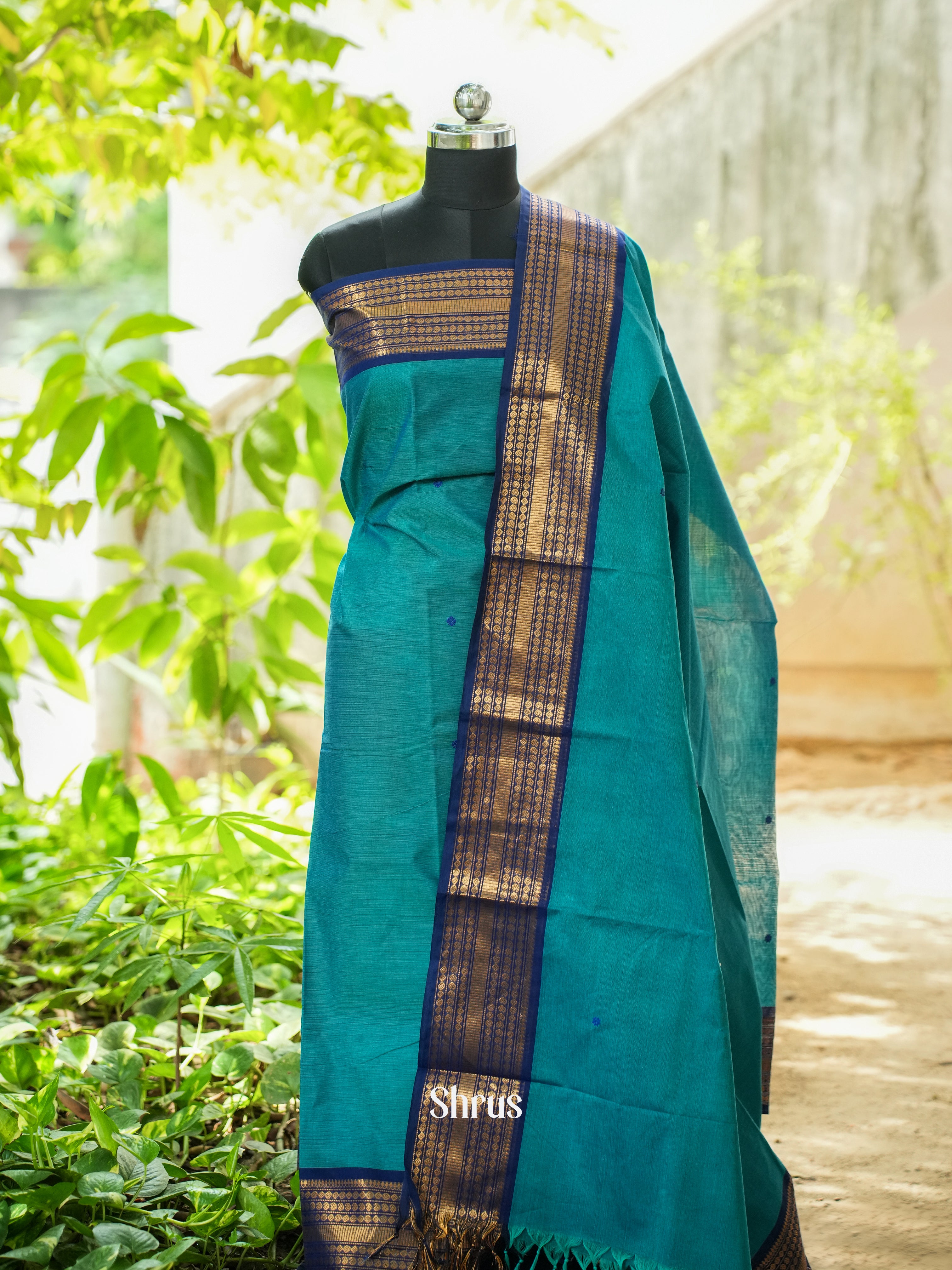 Teal & Blue - Chettinad Top & Dupatta