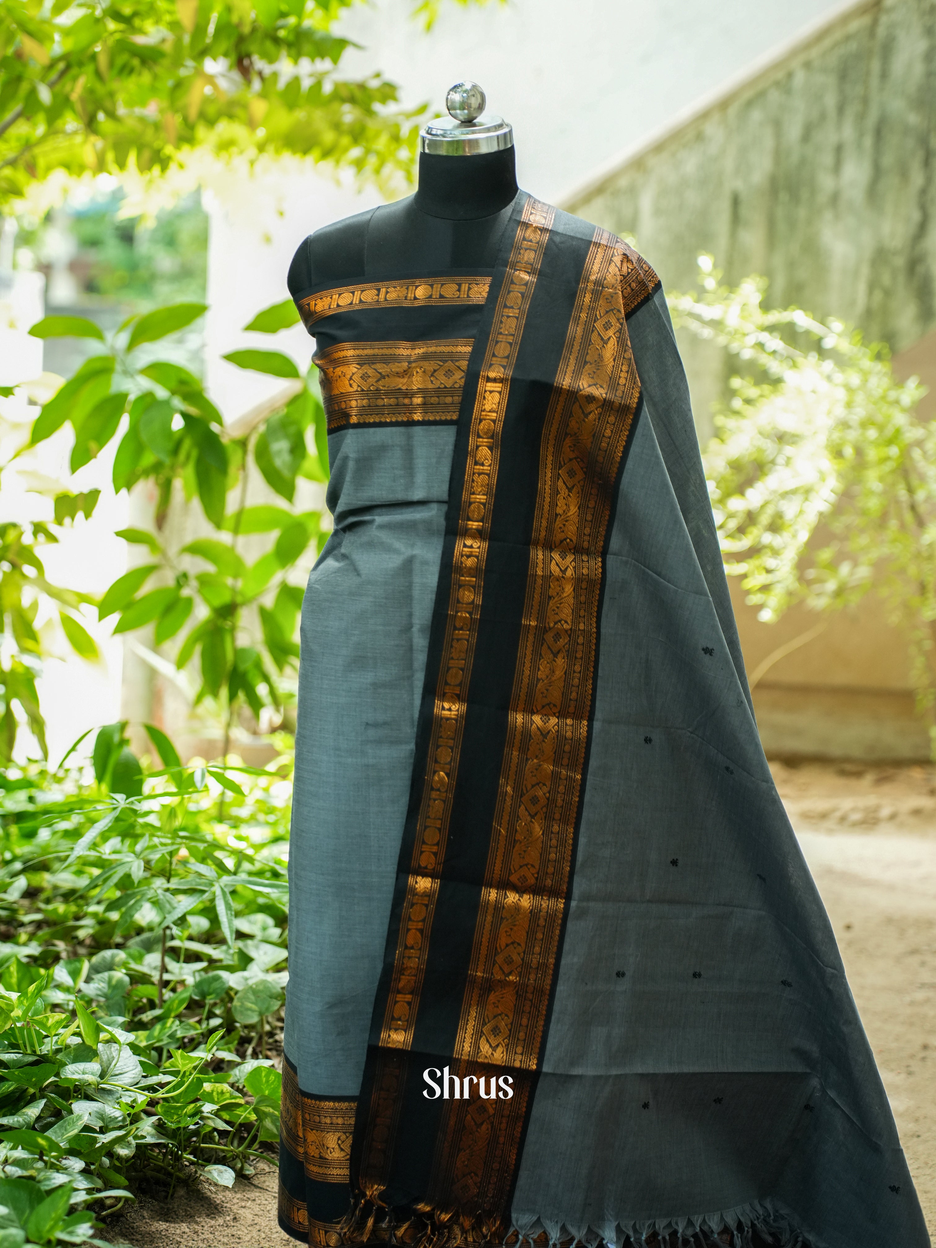 Grey & Green - Chettinad Top & Dupatta