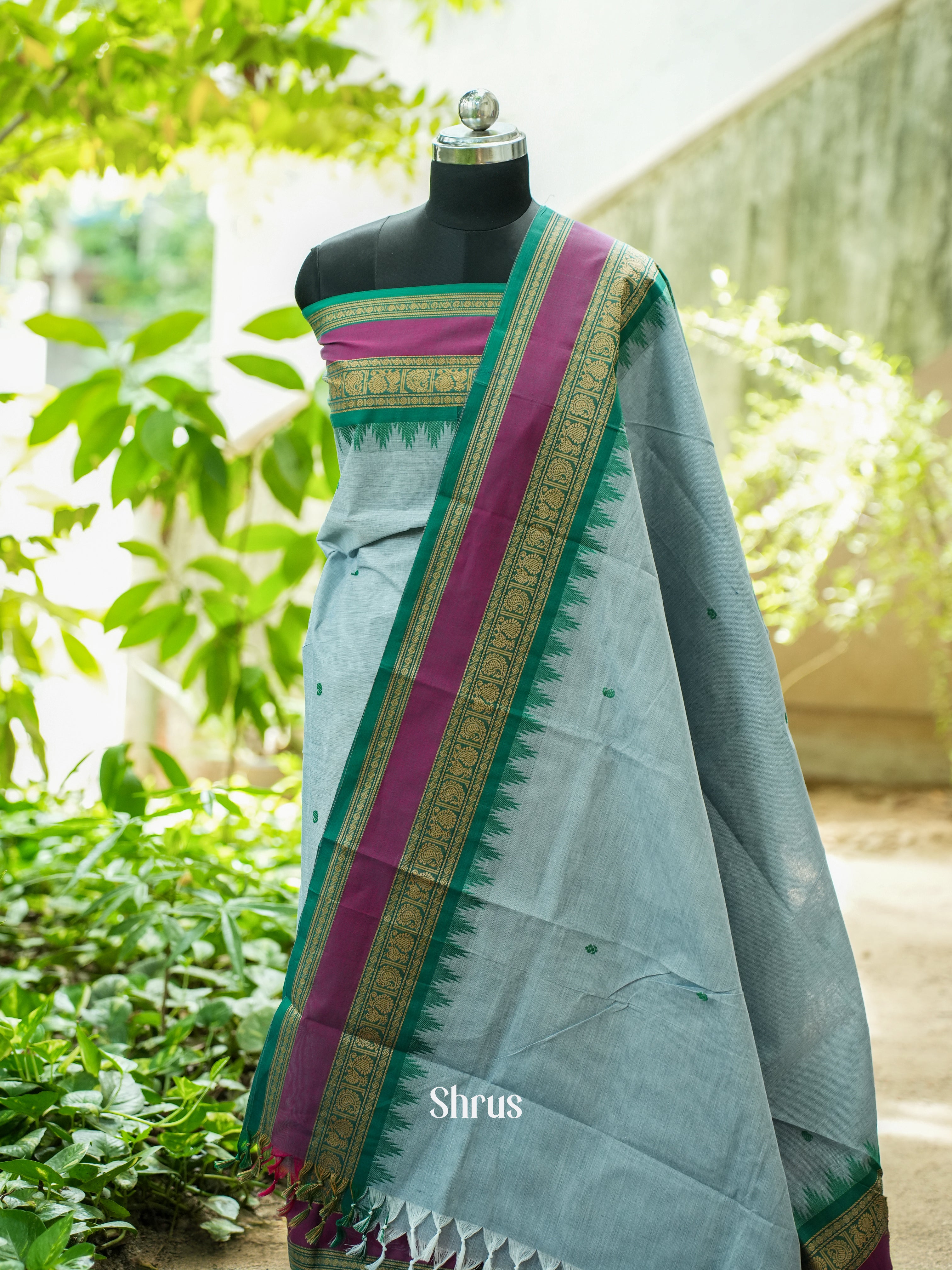 Grey & Green - Chettinad Top & Dupatta