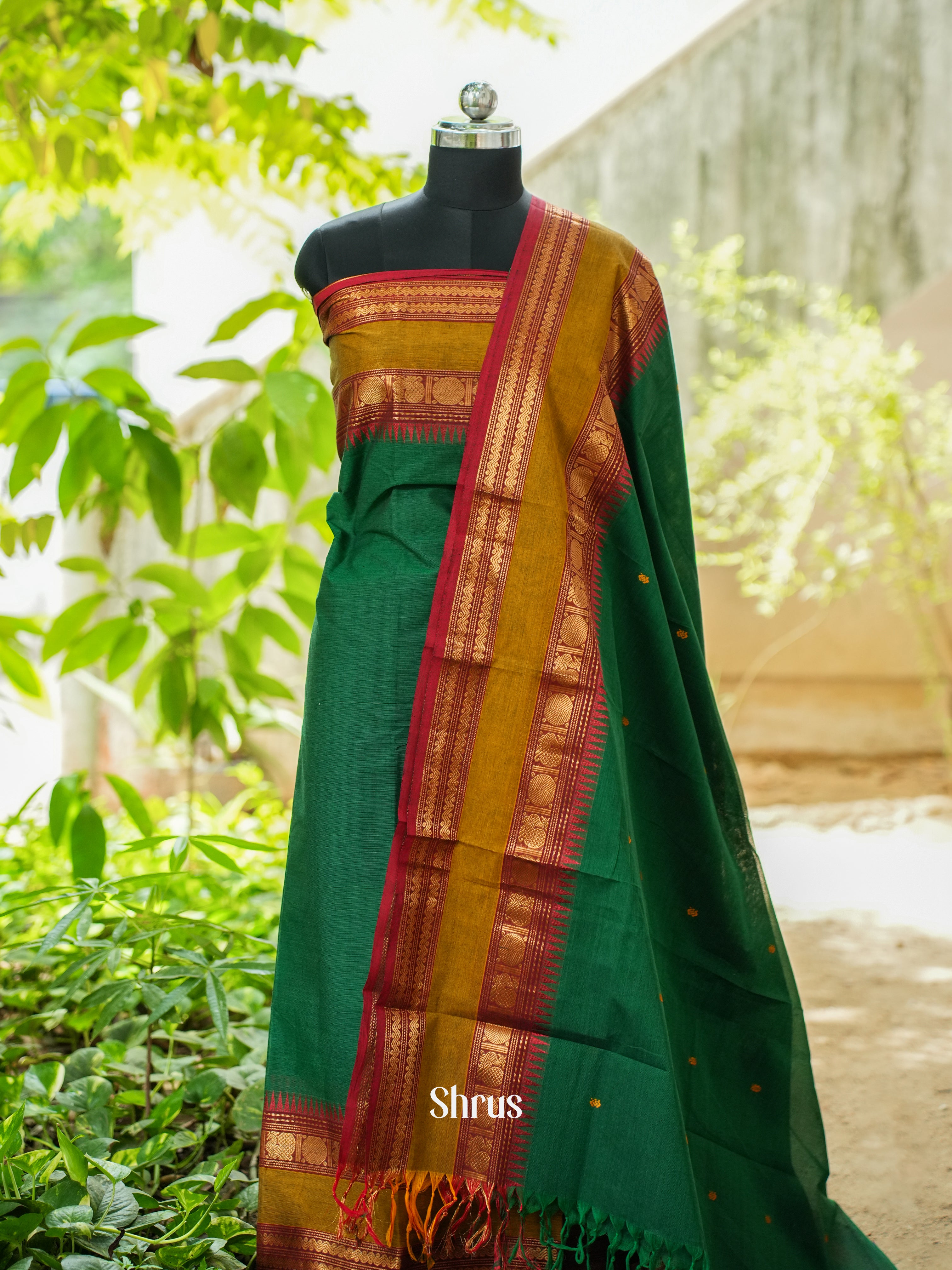 Green  & Red - Chettinad Top & Dupatta